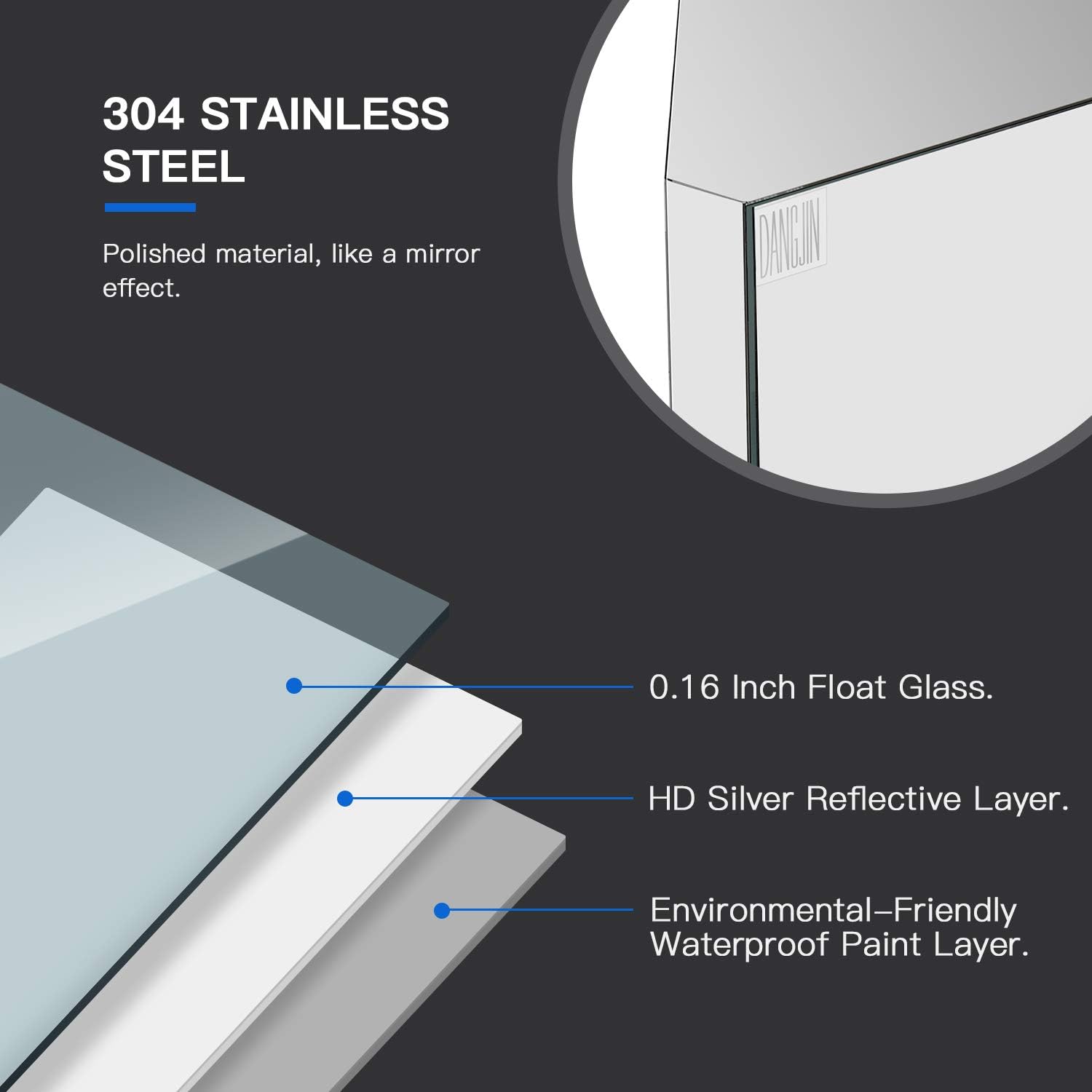24-inch Corner Medicine Cabinet with Mirror - Wall-Mounted Bathroom Storage Cabinet, 304 Stainless Steel, 3 Shelves, Space-Saving Design