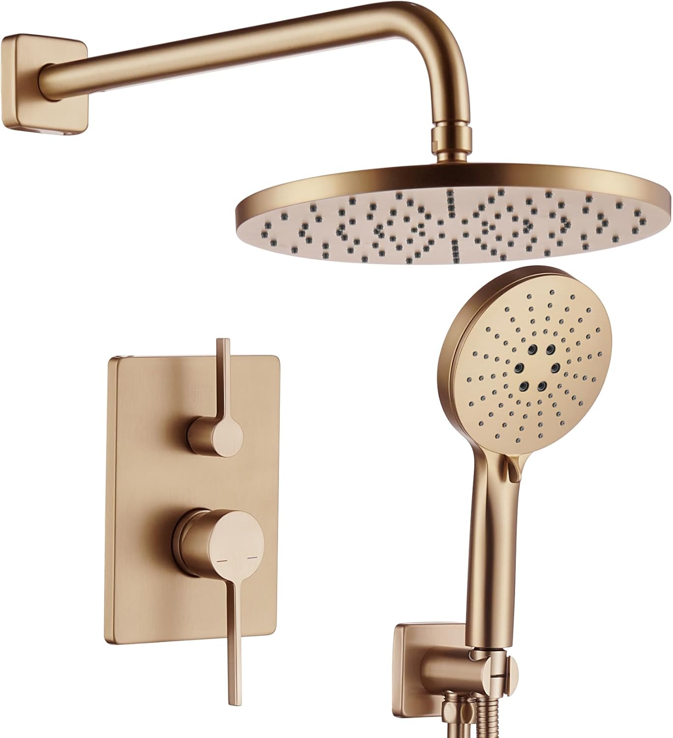 Bathtub Shower Trim Kit with 10'' High Pressure Rain Showerhead Faucet System, 3-Function Handheld Spray and Valve Included, Wall Mount Champagne Bronze SF001CPG-D10