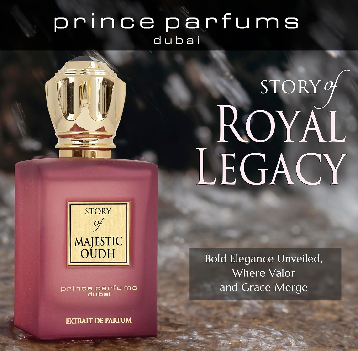 Prince Parfums Dubai - Majestic Oudh Extrait de Parfum - Unisex Luxury Fragrance - 3.4 oz - Long-Lasting Signature Scent - Sophisticated, Rich Oudh with Amber, Vanilla, and Musk