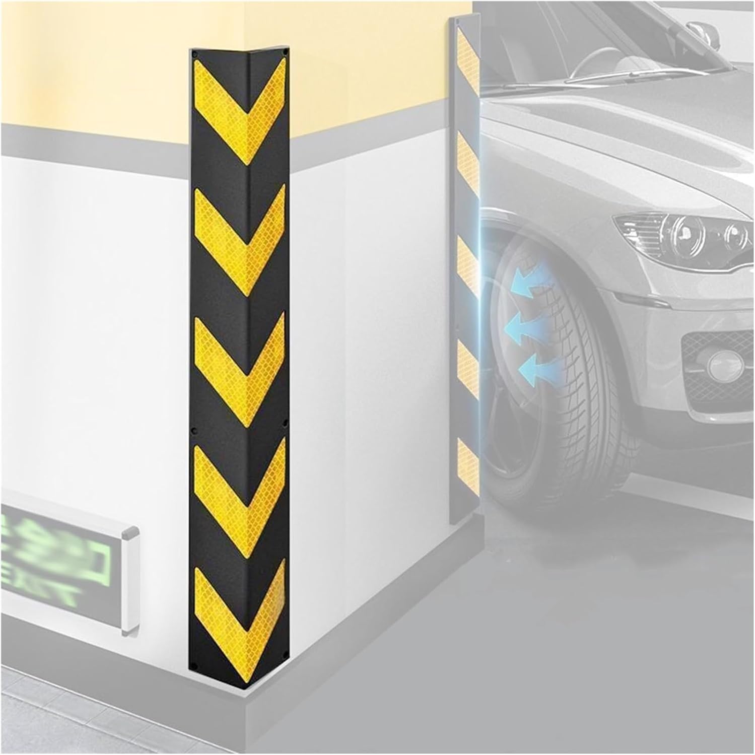 XPLKQXE Rubber Wall Corner Guard for Parking Garages & Warehouses, Reflective Wall Corner Edges Protector, Parking Protect Car Corner Guards Bumpers Pole(1pcs-120cm)