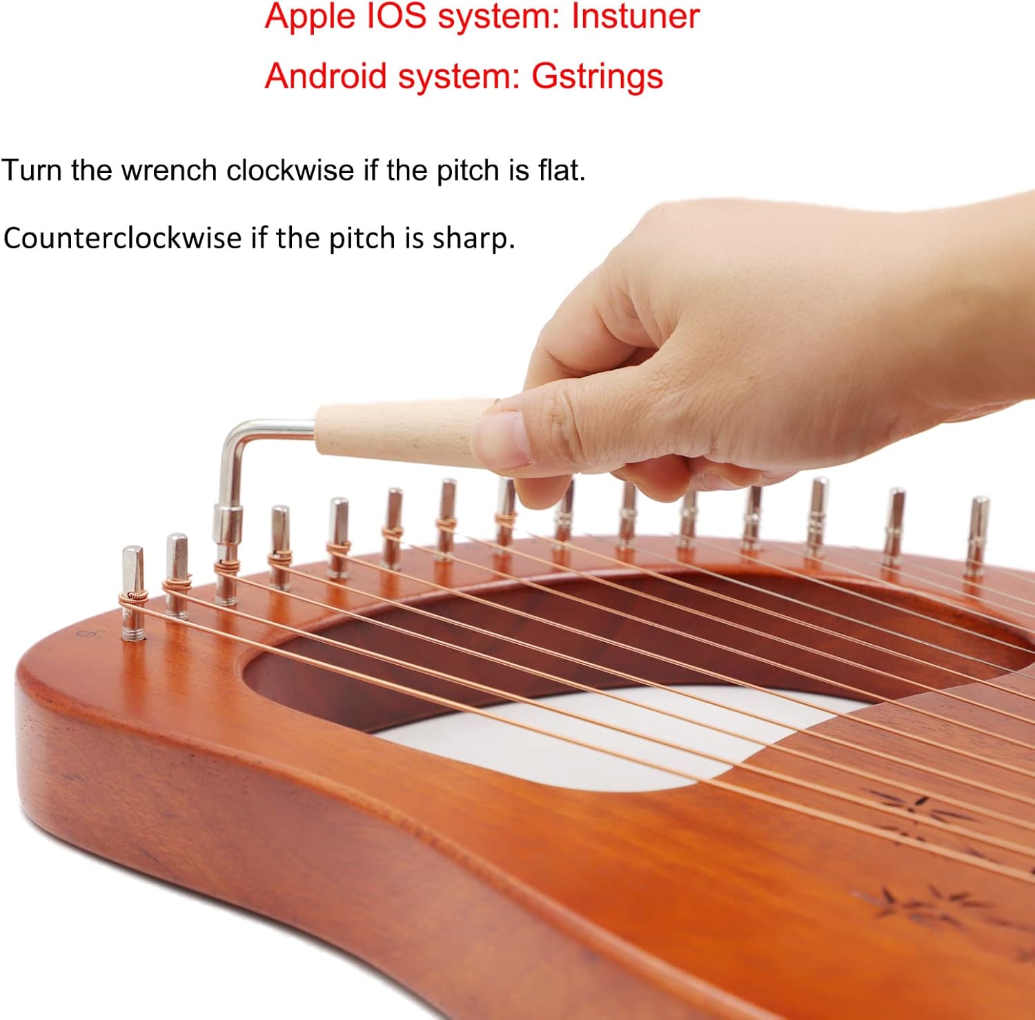 Rayzm Lyre Harp, Solid Wood Mahogany Lyre Musical Instrument, Portable 16 Metal Strings Lye Harp for Adult/Beginners