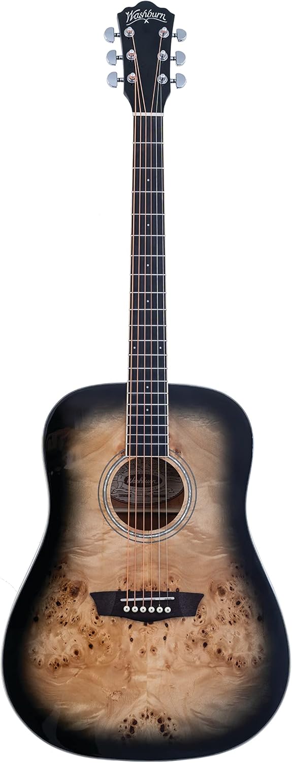 Washburn Deep Forest Burl D Acoustic Guitar, Black Fade (DFBDB)