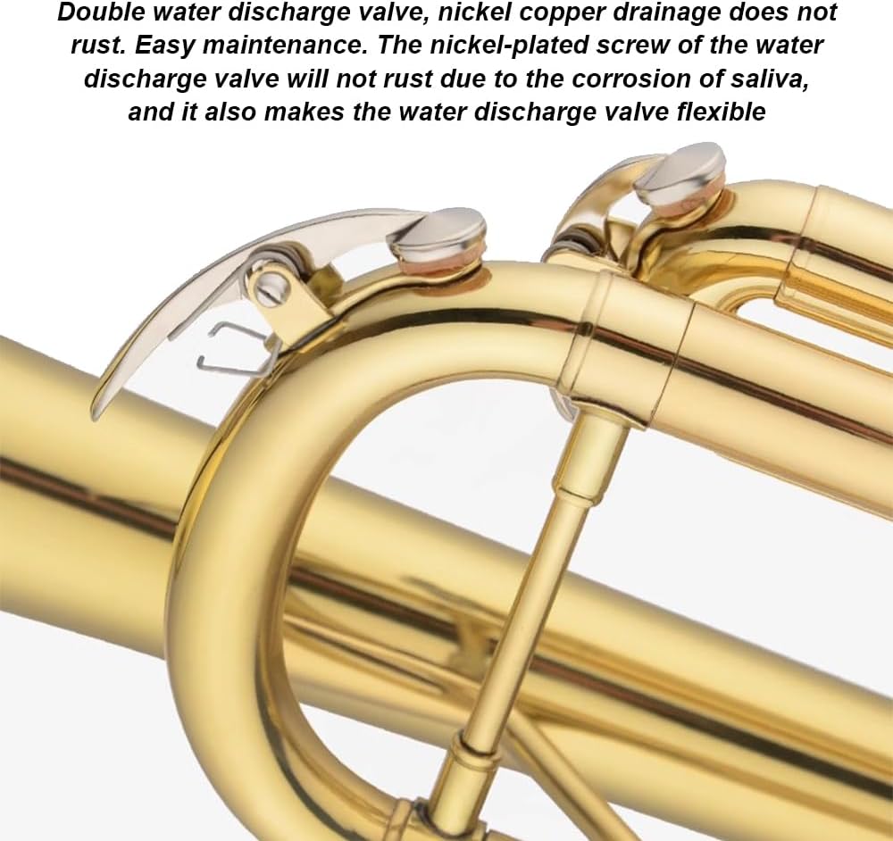 B-Flat Trumpet Suitable for Beginners, Brass Lacquered Gold Wind Instruments for Professional Performance Examinations, Western Instruments for Bands
