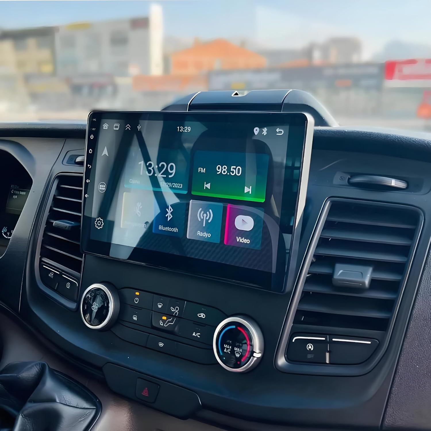 PHEZEN 10 inch Touchscreen Car Stereo Fit for Ford Transit Custom 2020-2024, Android 14 Double Din Car Radio with Carplay & Android Auto in-Dash Navigation BT Mirror Link WiFi Backup Camera 2+32G