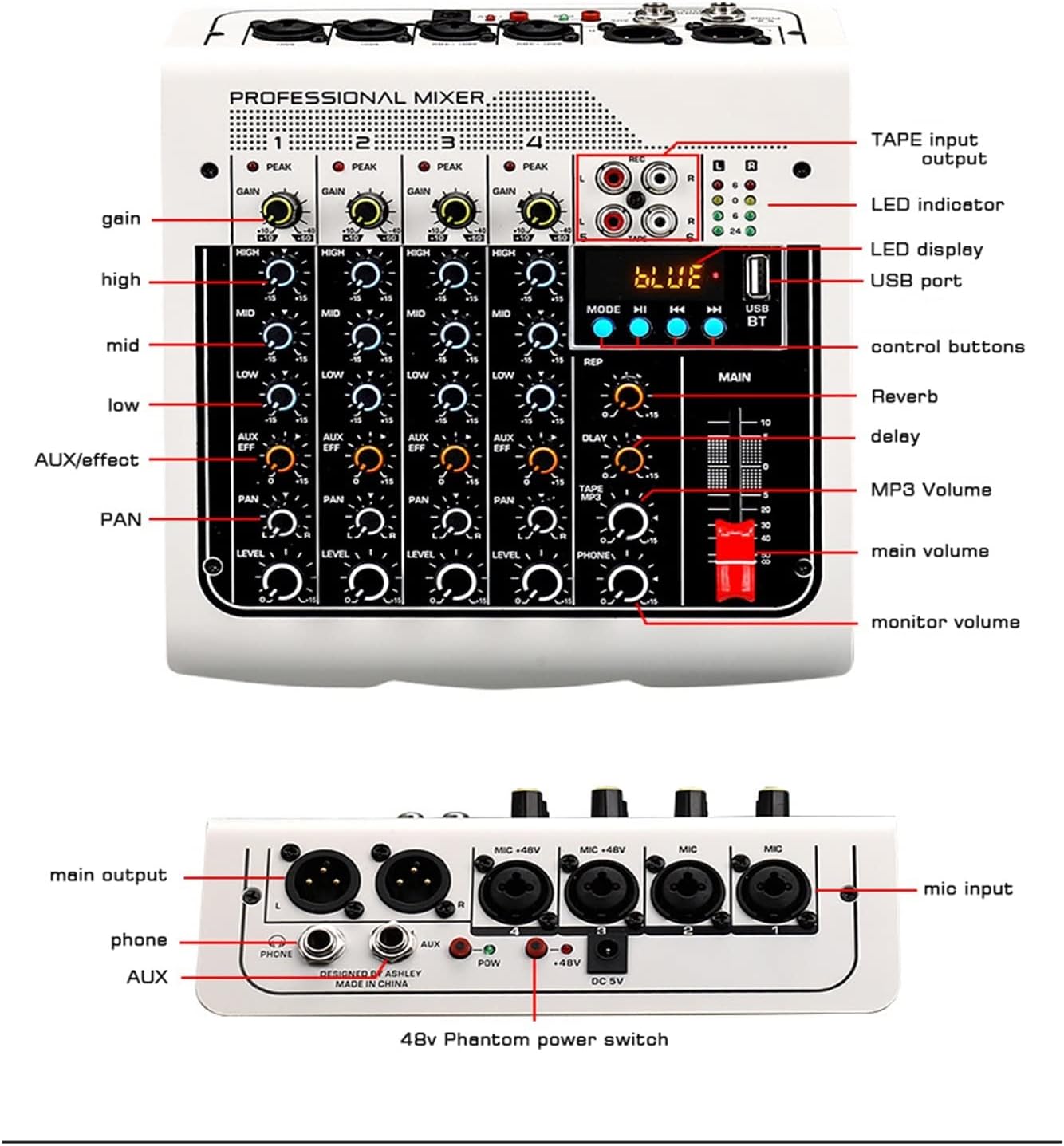 Audio DJ Mixer USB Live Stage KTV Mixer for Pc 6 Channel Sound Table Mixing Card Digital Consoles Controller Professional Console Dj Podcast Equipment