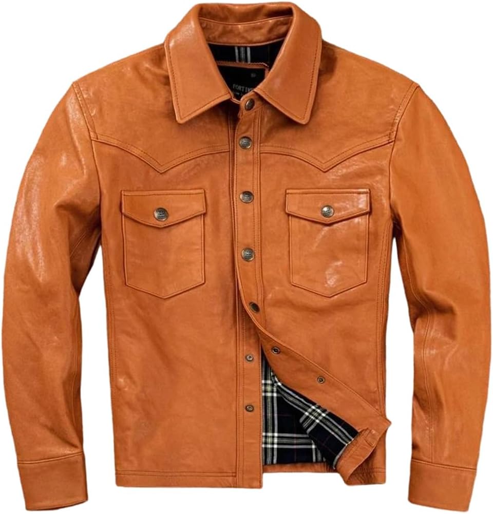 Men Original Yellow Tanning Sheep Genuine Motorcycle Coat Slim Fit Short Shirt Sheepskin Jacket