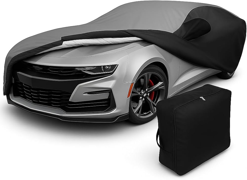 Camaro Indoor/Outdoor Car Cover - Ultraguard Plus Water Resistant UV Protection 300 Denier - Custom Fit for All 2010-2024 Chevrolet Camaro 1LS, 1LT, 2LT, 1SS, 2SS, Z/28 and ZL1 (Gray/Black)