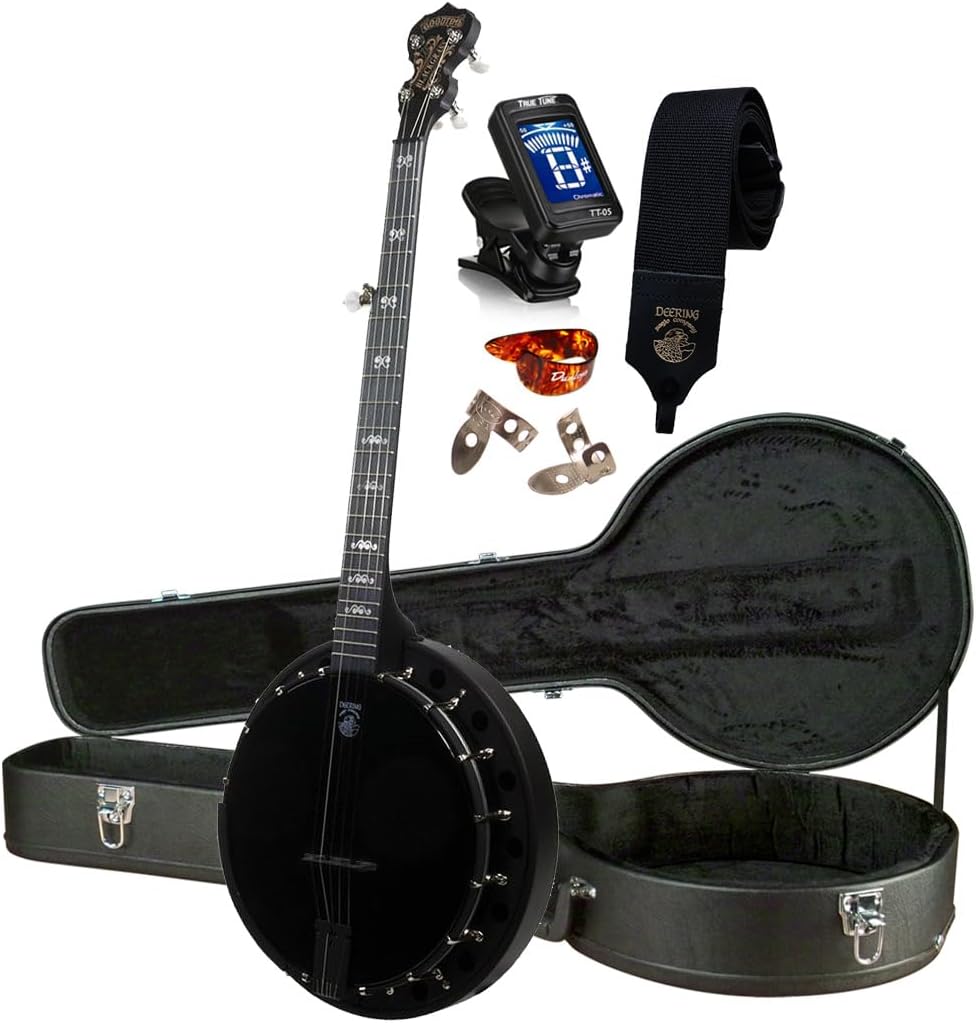 Deering Goodtime BLACKGRASS 5-String Bluegrass Banjo with Hard Case - All-Black Resonator, Neck and Hardware - Midnight