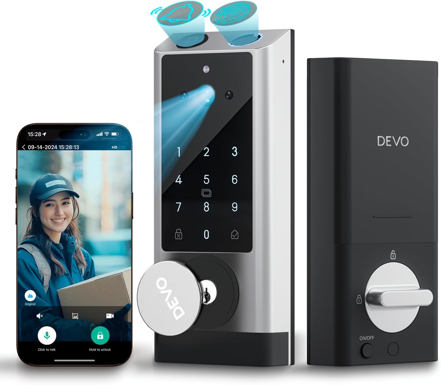 Devo G1 Video Smart Lock with Camera&Doorbell,6-in-1 Keyless Entry Door Lock with App Remote,Fingerprint ID,Auto Locks,Built-in Wi-Fi Smart Deadbolt for Front Door,Easy Install,Waterproof,BHMA Grade 3