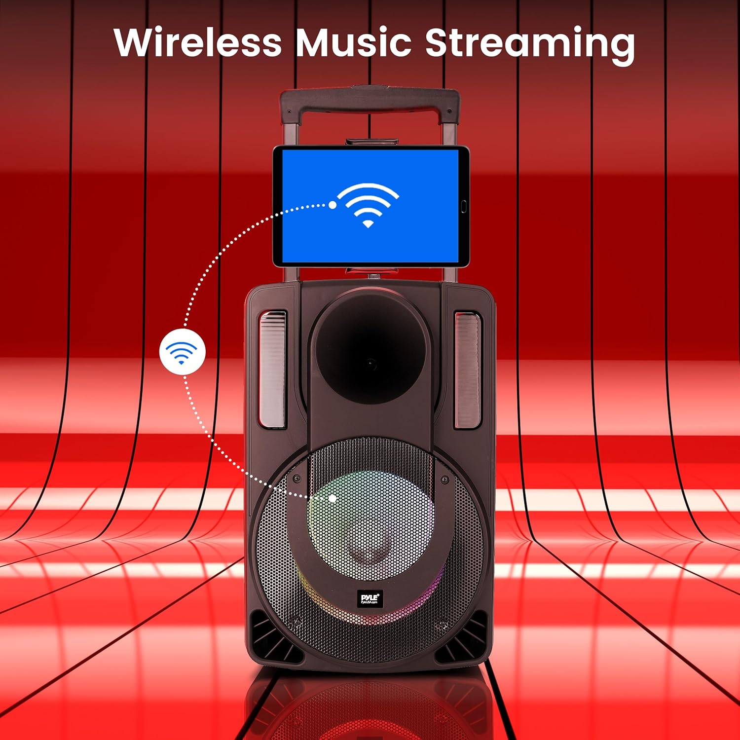 Pyle 8’’ Portable PA Speaker System - 280 Watts PA & Karaoke Speaker with Two Wireless & 1 Wired Microphone, Wireless Bluetooth Streaming, Flashing Party Lights, MP3/USB/FM Radio