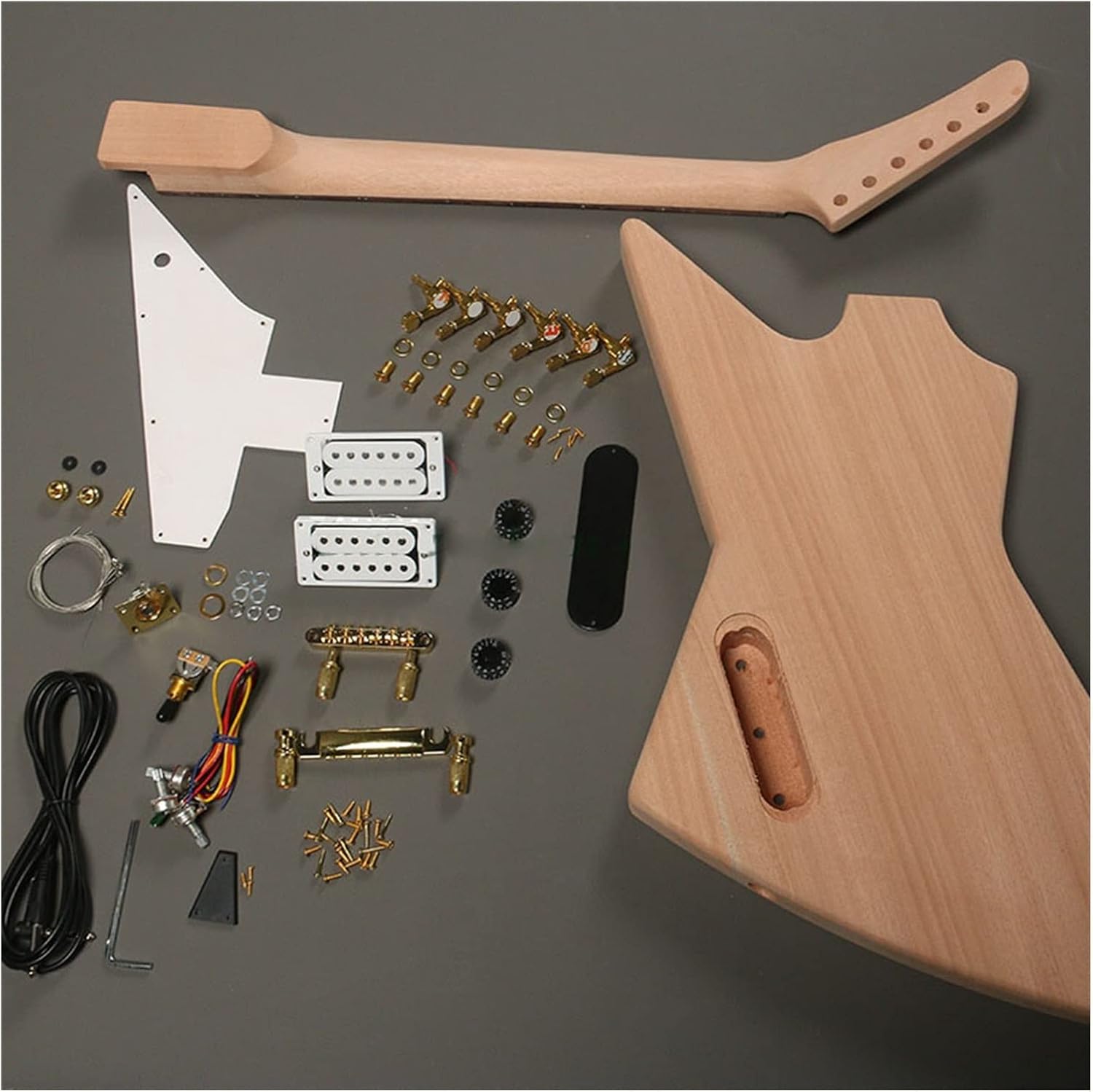 DIY Electric Guitar Kit 6 String Unfinished DIY Electric Guitar with Gold Hardware Mahogany Body&Neck Rosewood Fretboard