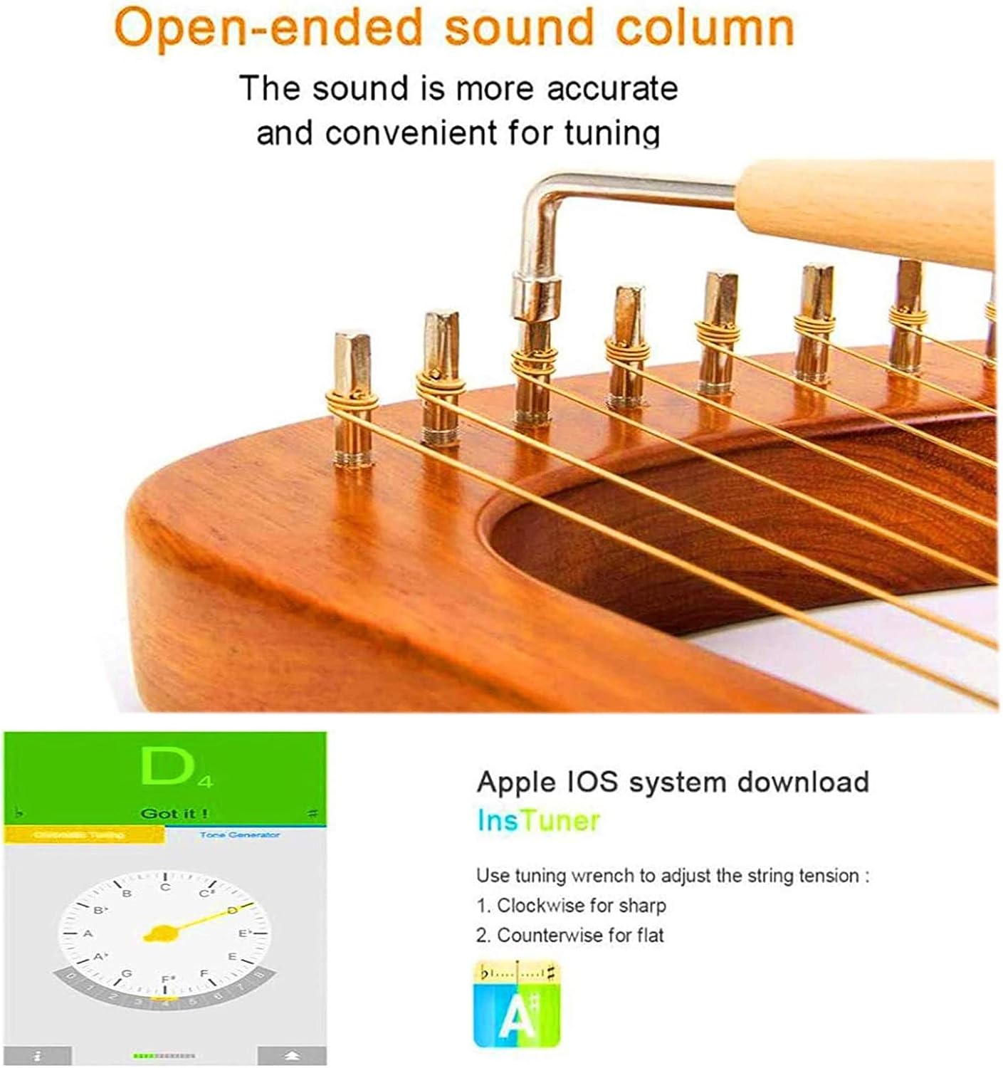 Lyre Harp 24 String Bone Saddle Lye Harp,Mahogany String Instrument with Tuning Wrench and Gig Bag for Music Lovers Beginners Children Adults Kids (Color : Yellow)