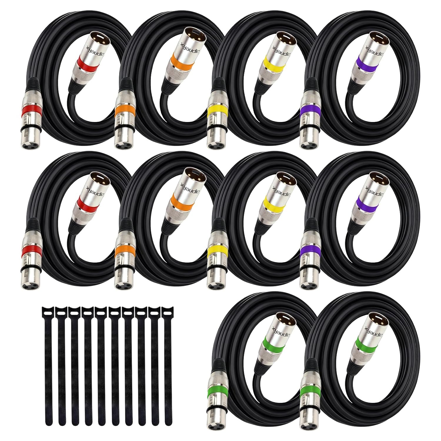 Balanced XLR Cable, 25ft 10 Packs, 3 Pin Male to Female Microphone Cable, XLR to XLR Mic Cable for Speaker or PA System, PVC Jacket