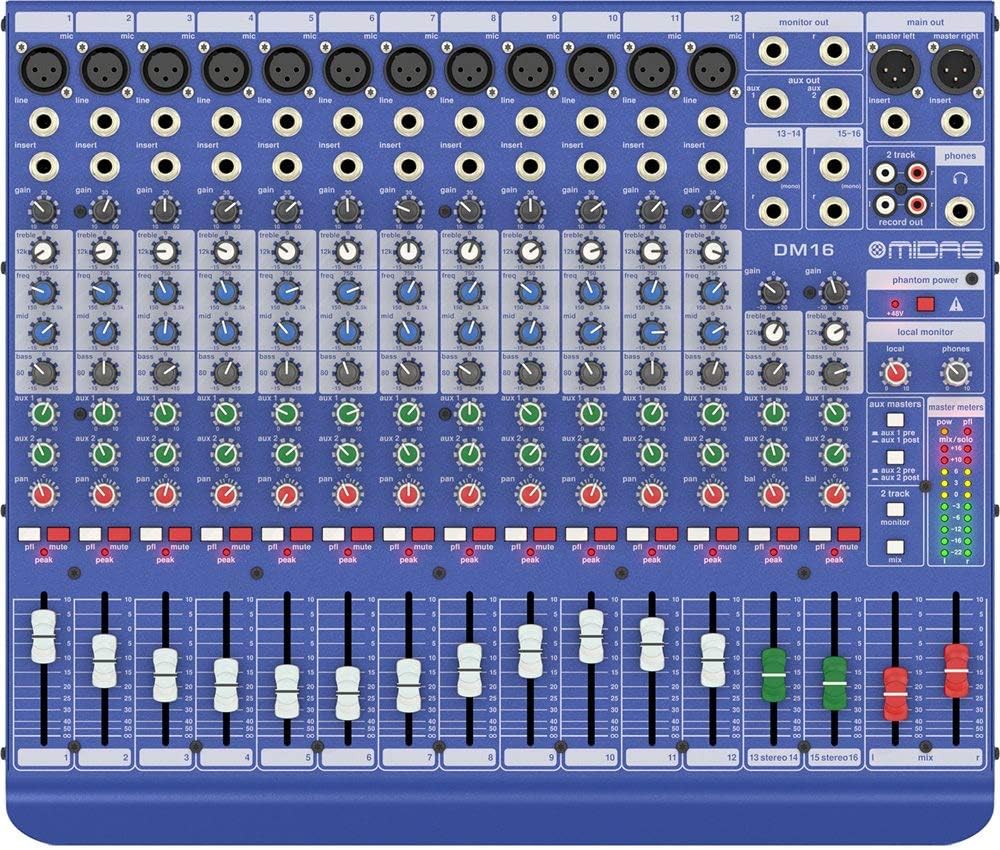 Midas DM16 16 Input Analogue Live and Studio Mixer with Midas Microphone Preamplifiers