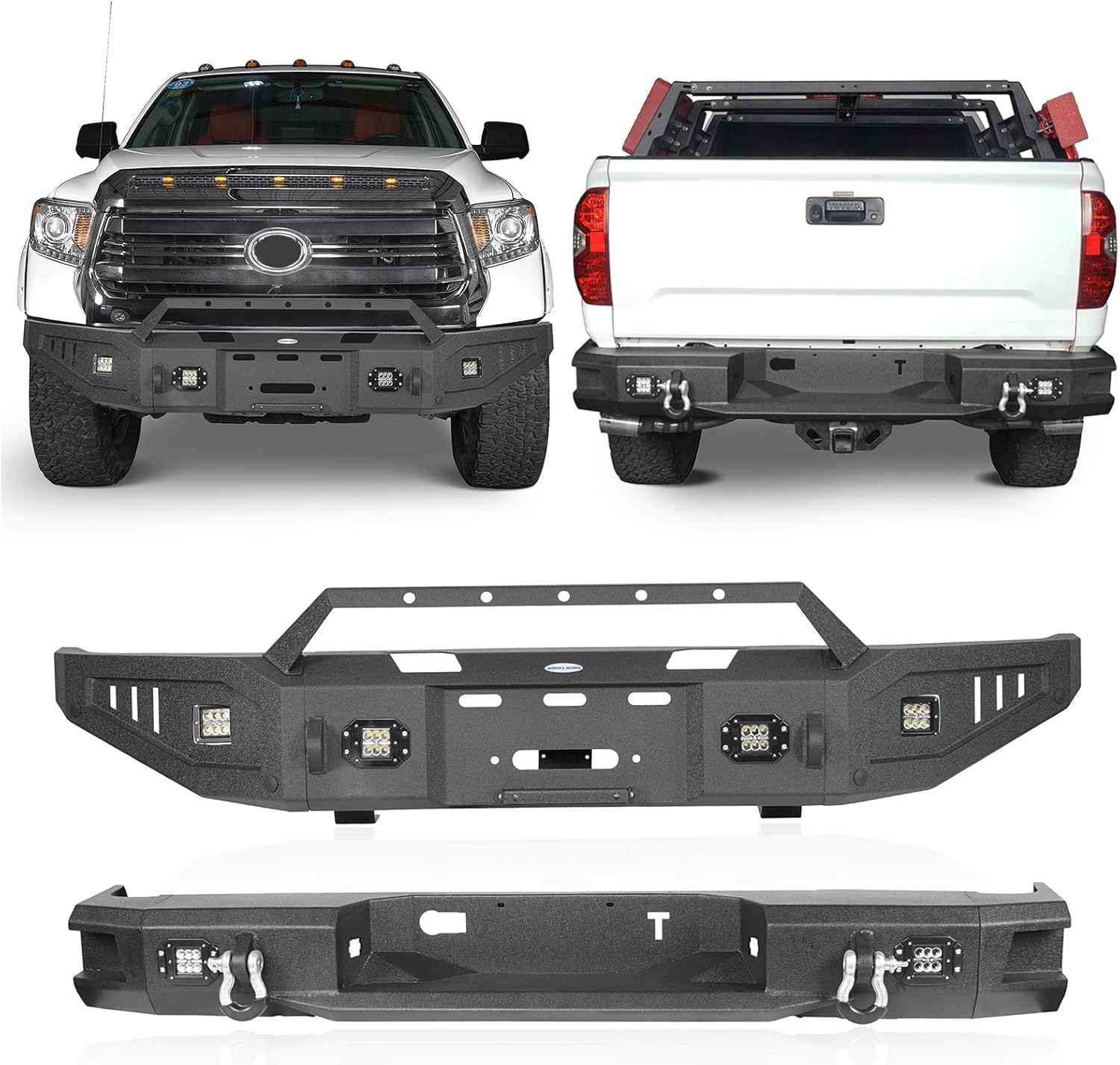 Hooke Road 14-21 Tundra Front Winch Bumper and Rear Bumper Kit for 2014-2021 Toyota Tundra, Offroad Aftermarket Bumper w/All LED Lights & D-Rings