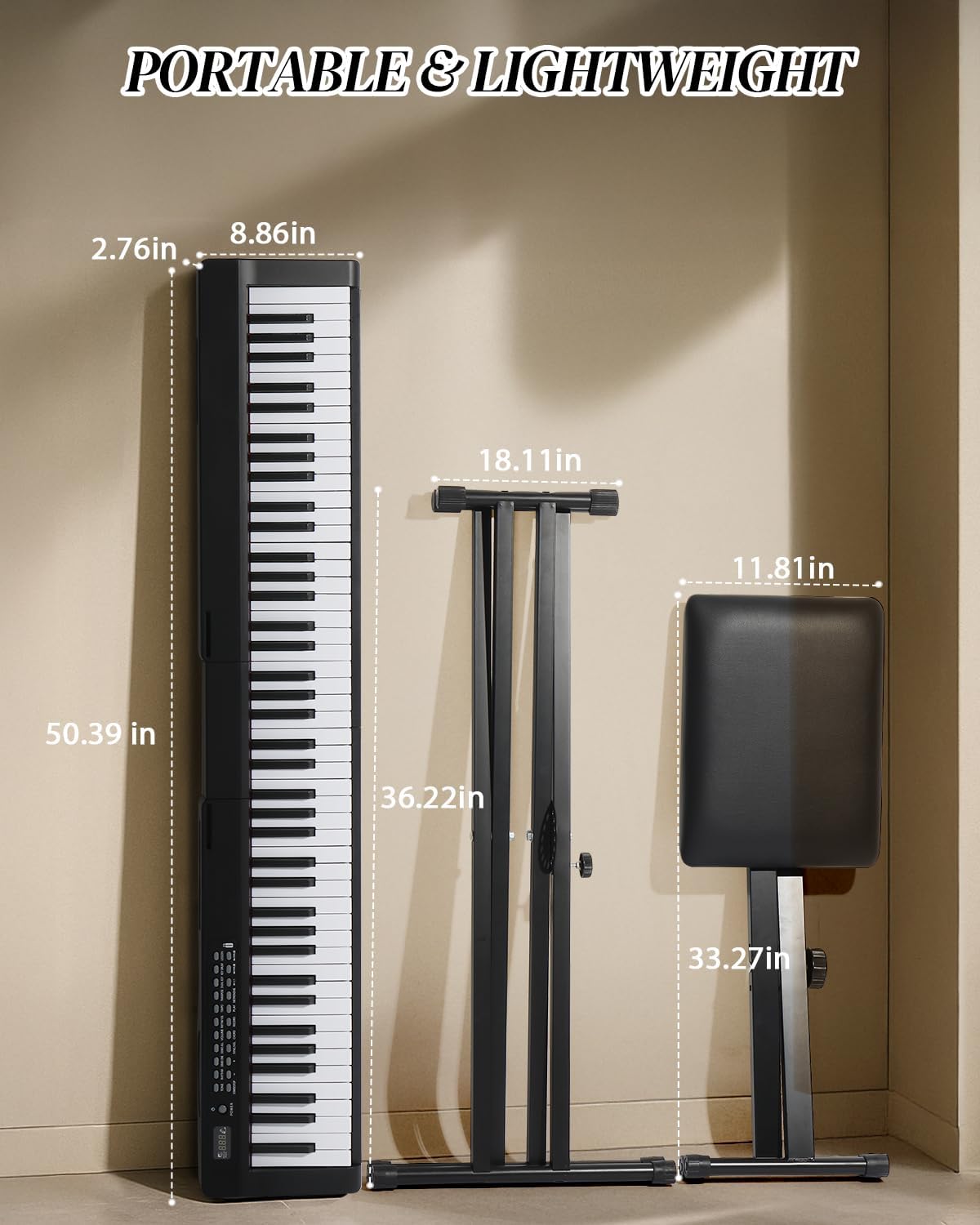 Ktaxon 88 Key Keyboard Piano with Bluetooth MIDI, 3 Teaching & Dual Keyboard Mode, 1000 Rhythms & Tones, 150 Demos, Digital Piano with Bench, Headphones, Microphone, Pedal, Piano Sticker (Full)