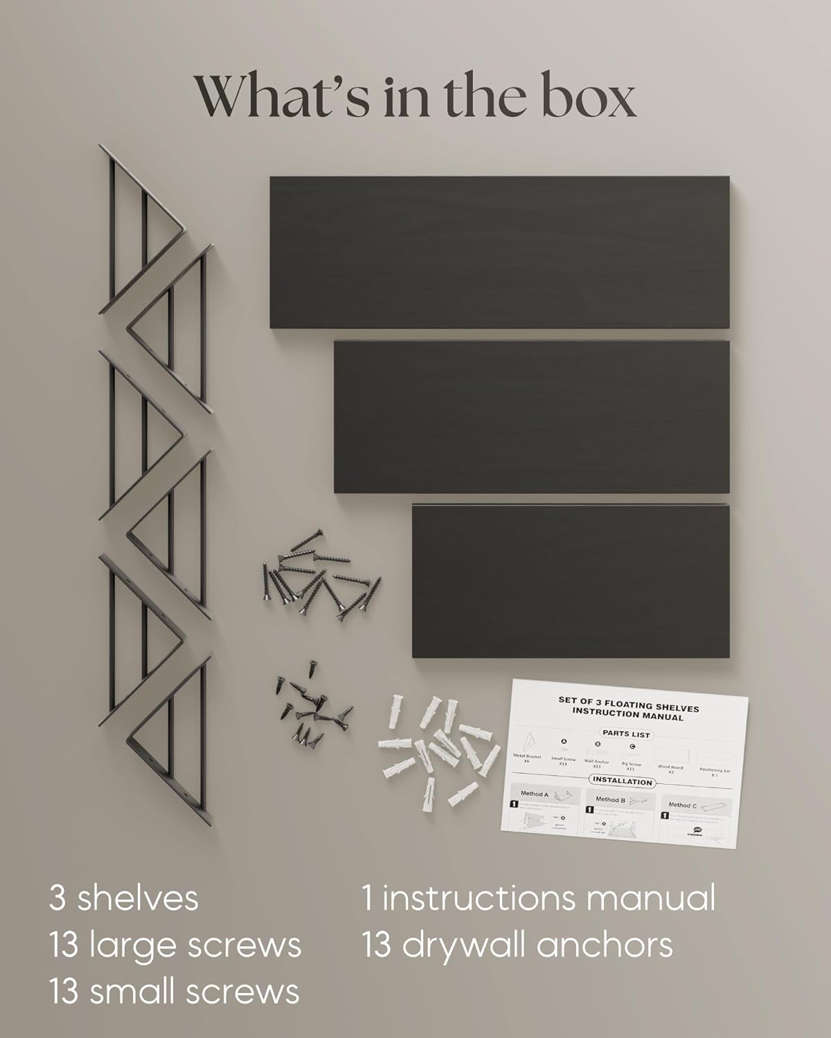 BAYKA Wall Shelves for Bedroom Decor, Floating Shelves for Wall Storage, Wall Mounted Rustic Wood Shelf for Books,Plants,Small Wall Shelf for Bathroom,Kitchen,Living Room(Black，Set of 3) (Pack of 2)