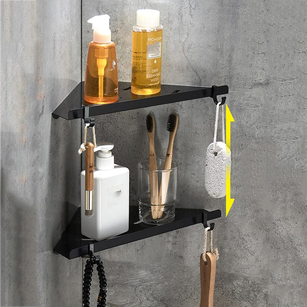Shower Caddie Corner Shelf Wall Mount Rack with Hook Black No Drilling Adhesive Space Aluminum for Bathroom bathroom-3-story(2 Layer)