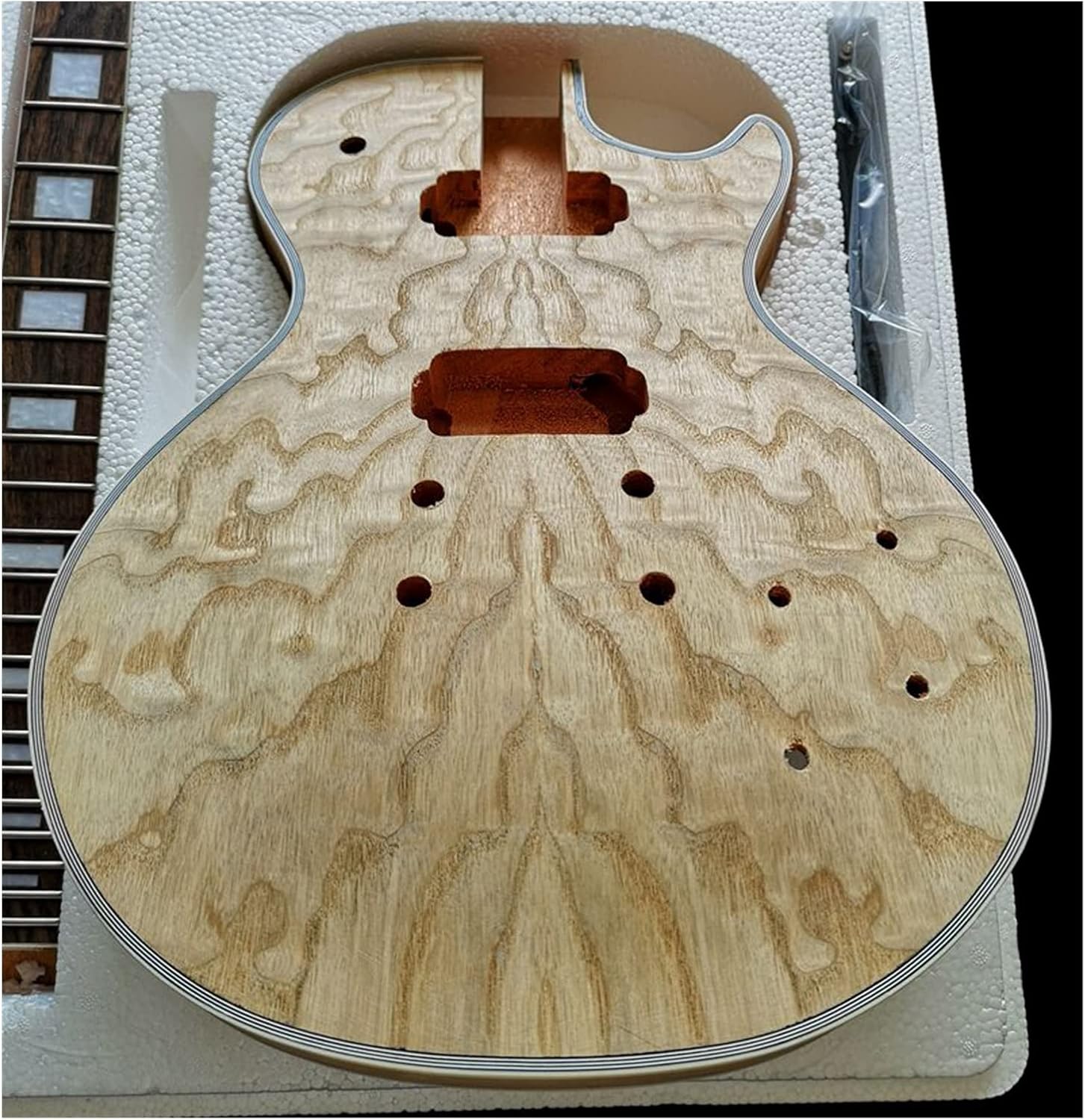 Electric Guitar Kit Flower Ash Willow Red Pear Production Material Accessories Veneer Peach Core Solid Wood Body DIY Guitar Kit (Color : 1)