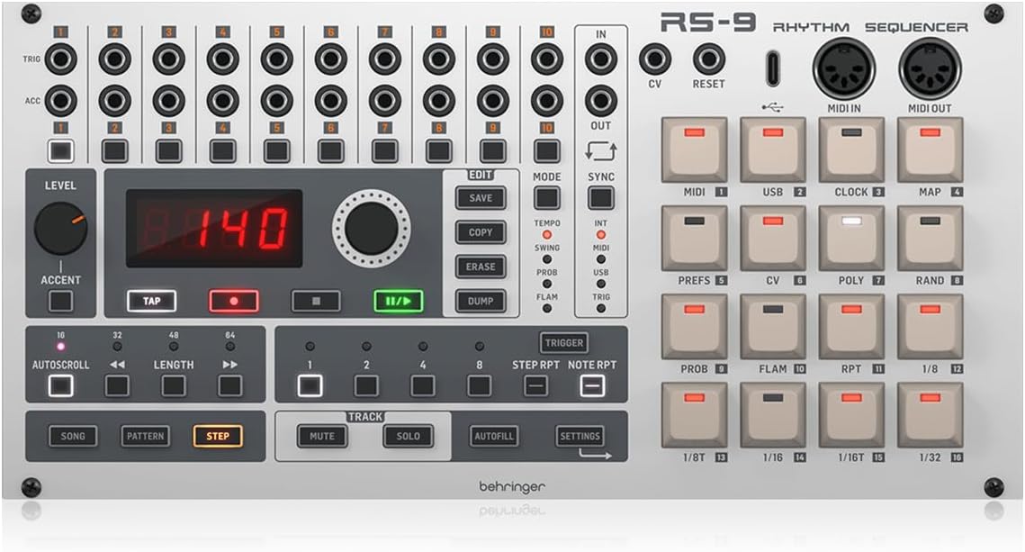 Behringer RS-9 Rhythm Digital Sequencer Module with 10 Drum Channels for Eurorack