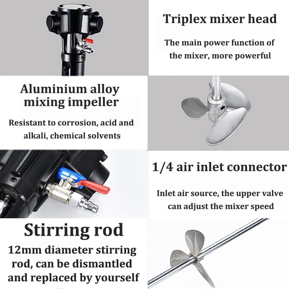 Pneumatic Paint Mixer 5 Gallon/20L Pneumatic Paint Mixer Machine, Air Agitator Blender Stirrer, Desktop Vertical Air Agitator