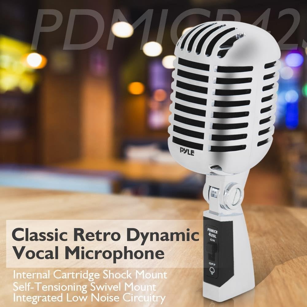 Pyle Pro PDMICR42SL Old Fashioned Vintage Retro Style Dynamic Adjustable Compact Desktop Studio Mic Professional Vocal Recording Microphone (2 Pack)
