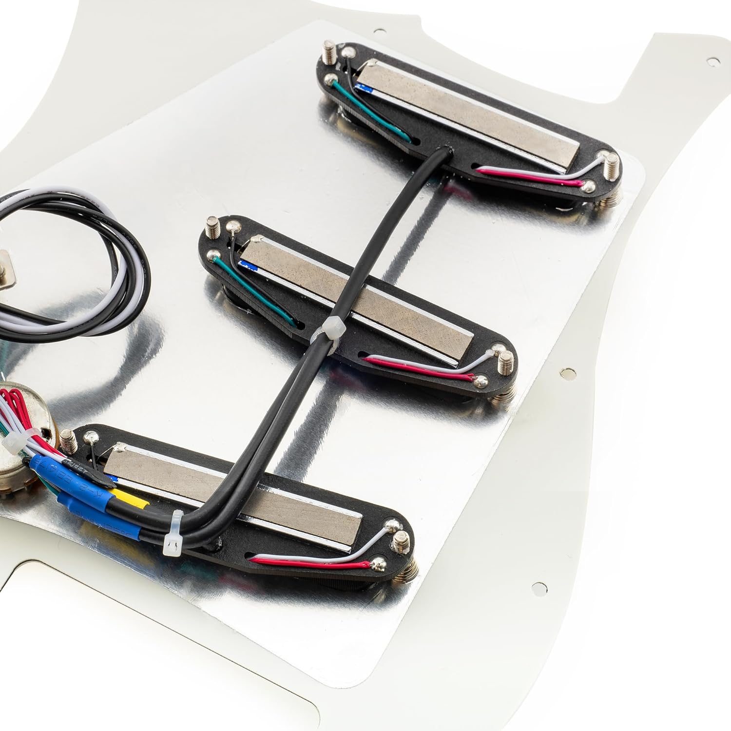 Musiclily Pro-SE ST-DPHA Pre-wired SSS Pickguard with Alnico 5 Mini Rail Humbucker for Strat Style Electric Guitar, 3Ply Aged White