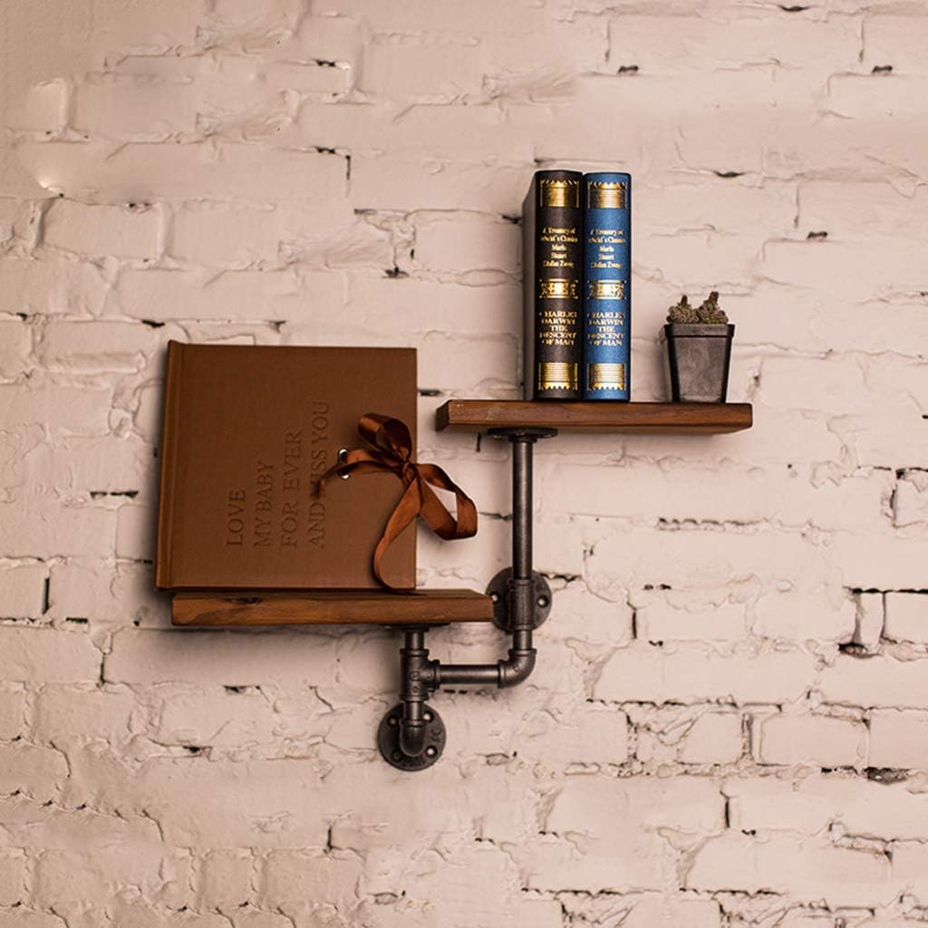 JHSLXD Water Pipe Shelf Retro Industrial Style Wall Shelf Creative Solid Wood Partition Shelf Indoor Decoration Flower Stand,B Style