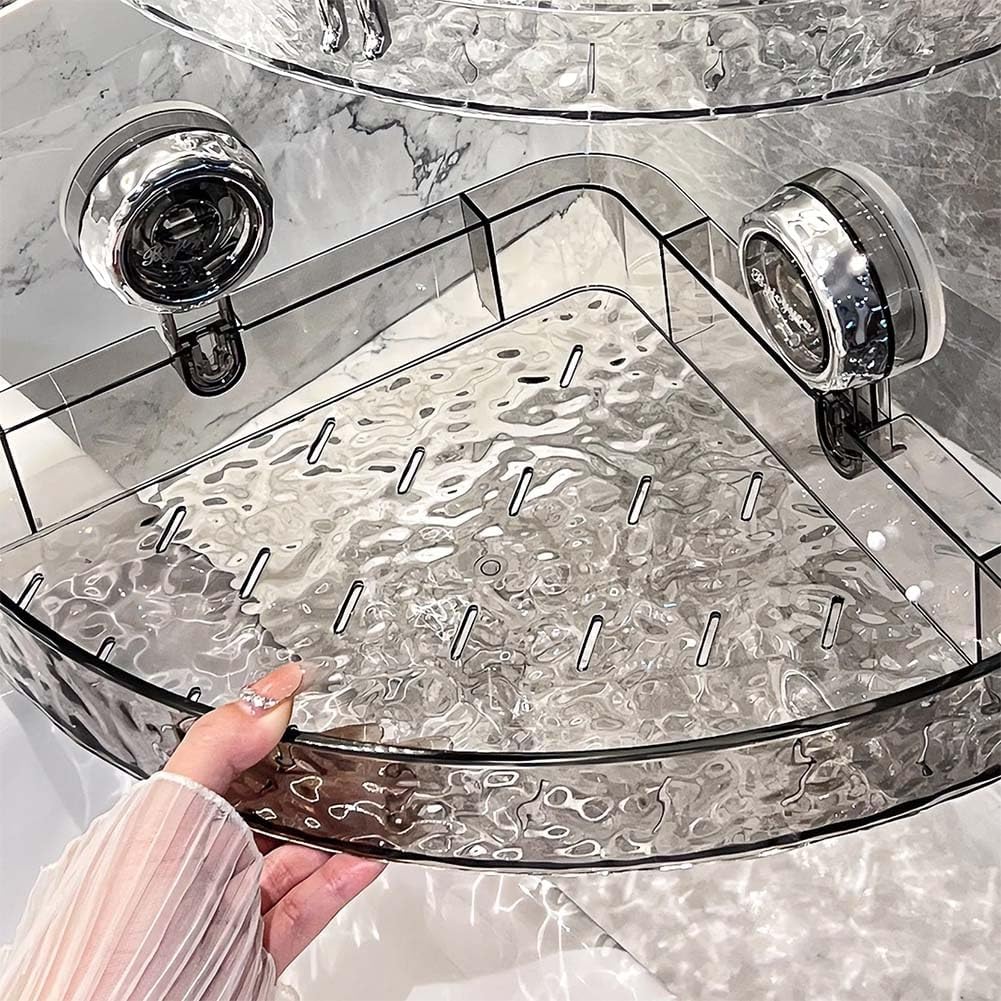 No-Drill Clear Wall Caddy, Drill-Free, Removable, Multifunctional Triangle Storage, Light Luxury Style Glacier Pattern Suction Cup Shelf, Bathroom Storage Shelf, Corner Shower Caddy Suctio