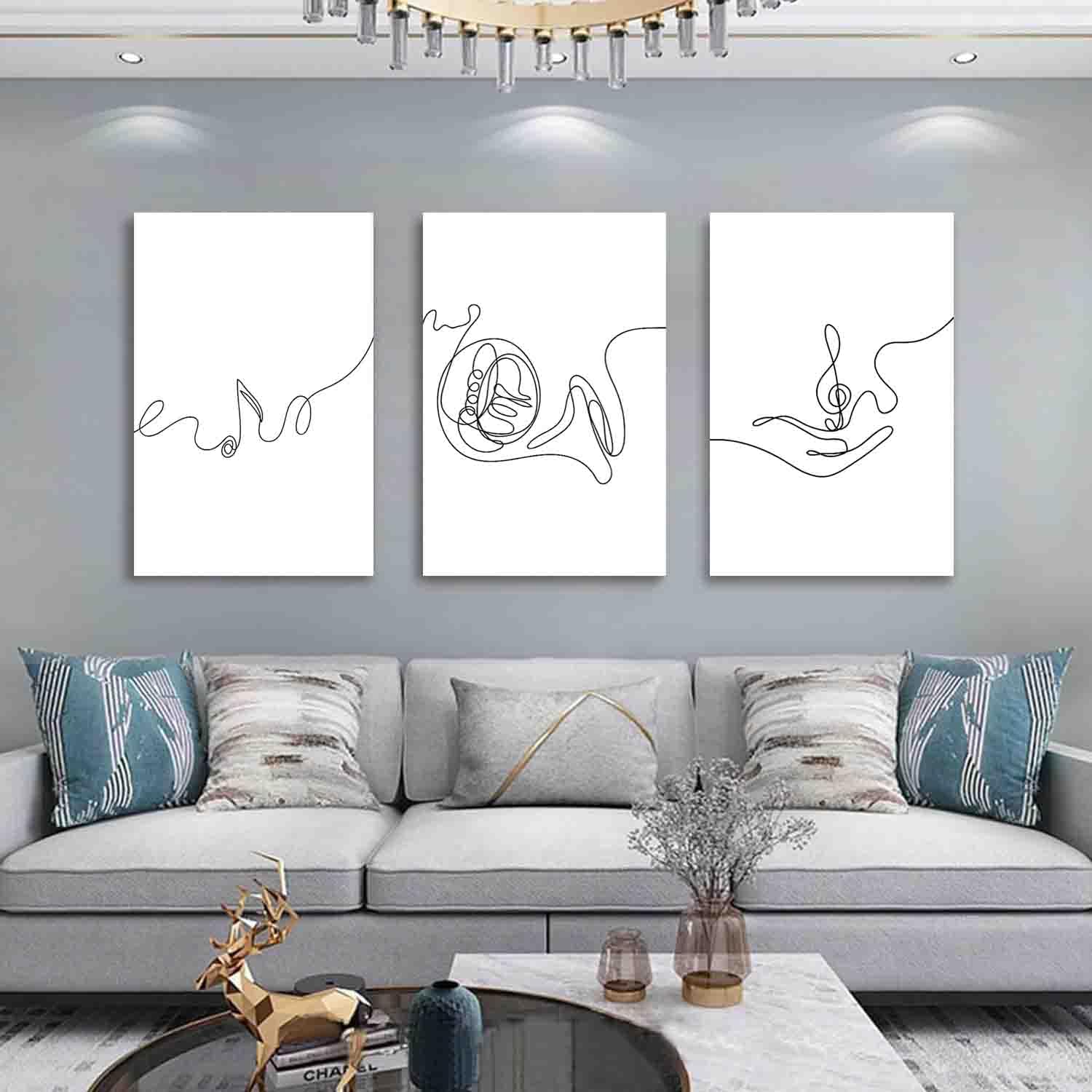 Minimalist French Horn Wall Art Set of Three,Elegant Line Art Prints for Home Decor,Ideal for Music Lovers,Gift for Any Occasion,16
