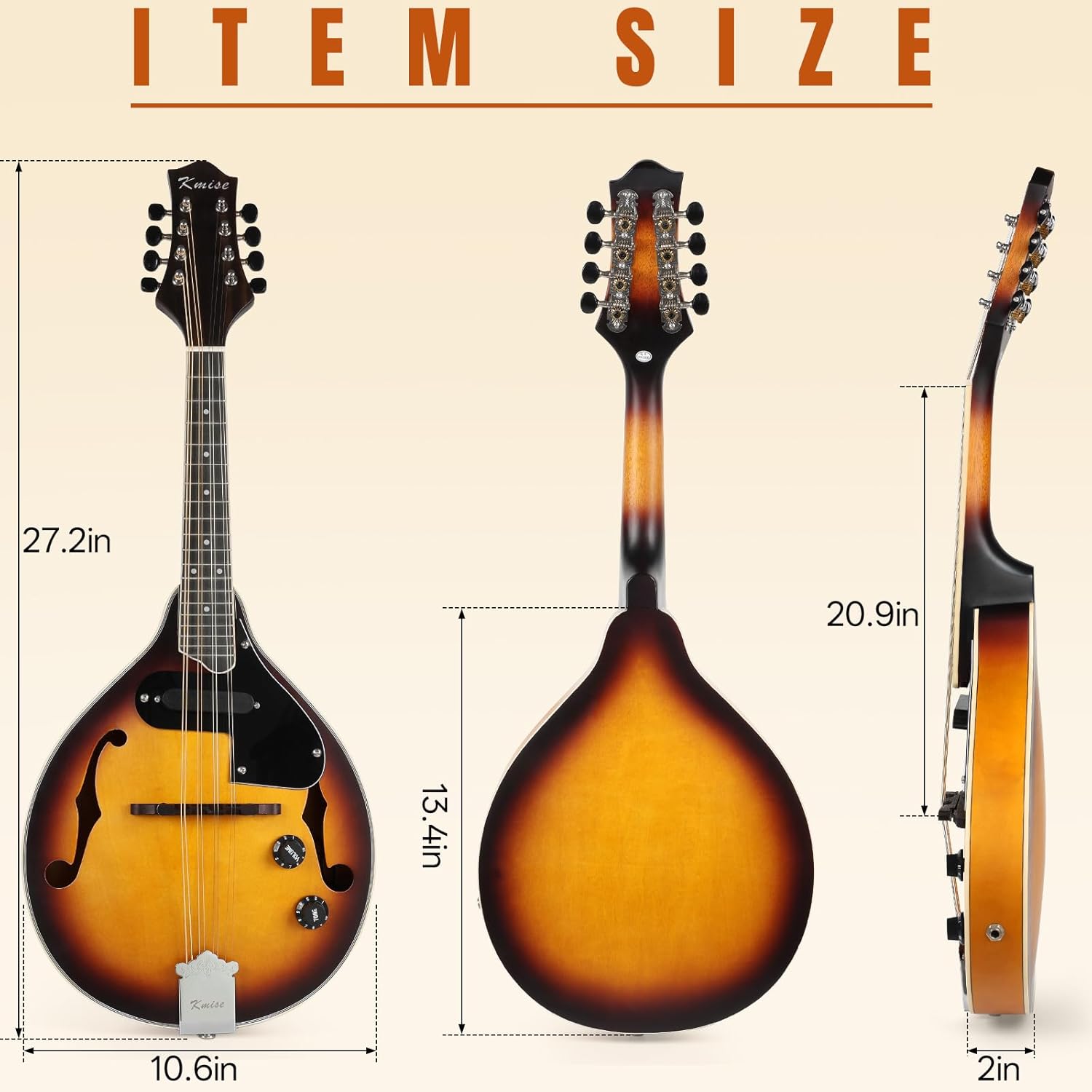 Mandolin Instrument A Style, Electric Acoustic Mandolins Instrument Kit 8 String with Tuner Strap Gig Bag Chord Chart for Beginners Adults Teens Youth Kid(A String Electric Mandolin, 8 String)