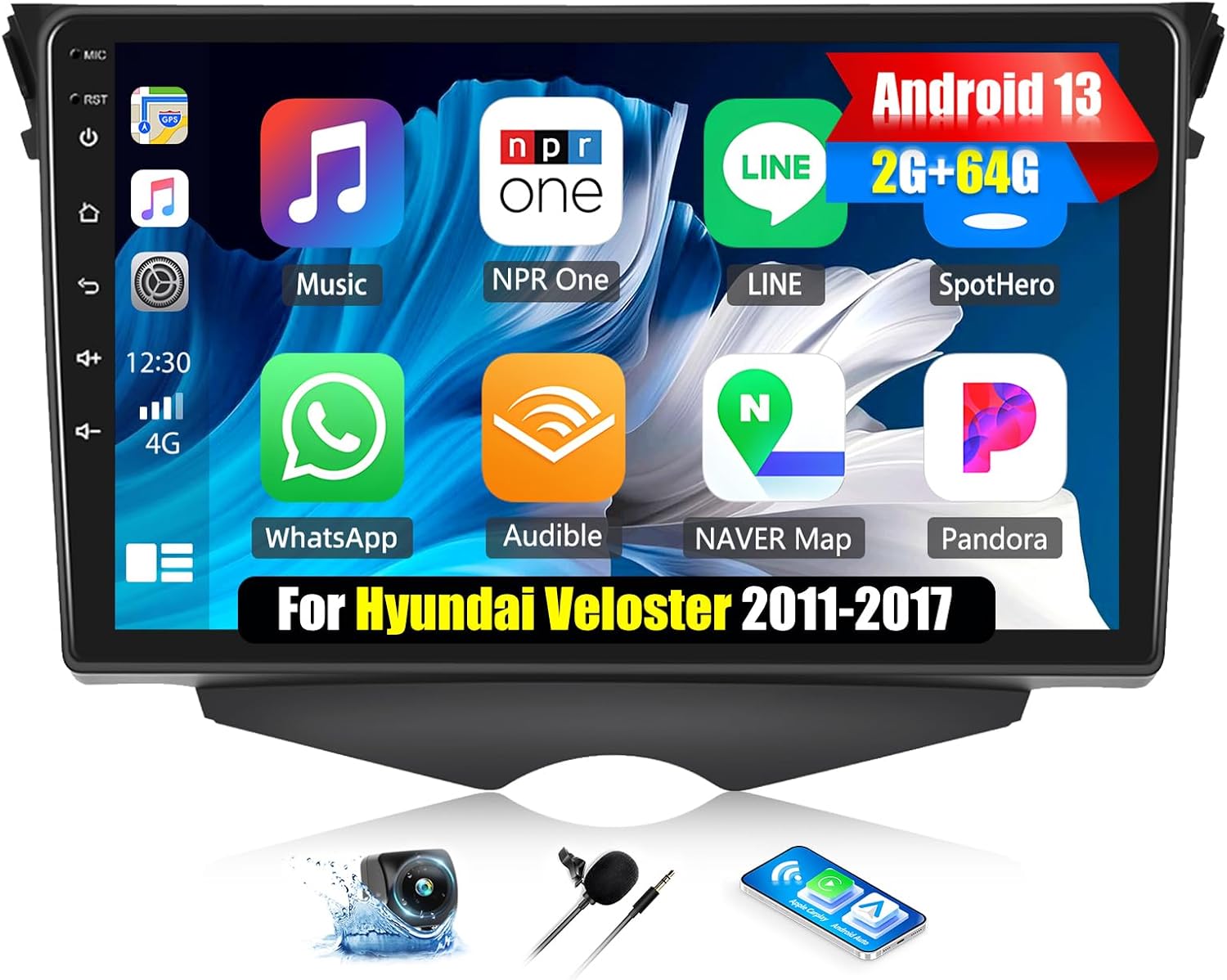 Camecho 2+64G Radio for Hyundai Veloster 2011-2017, Android 13 Car Stereo with Wireless Carplay & Android Auto, 9