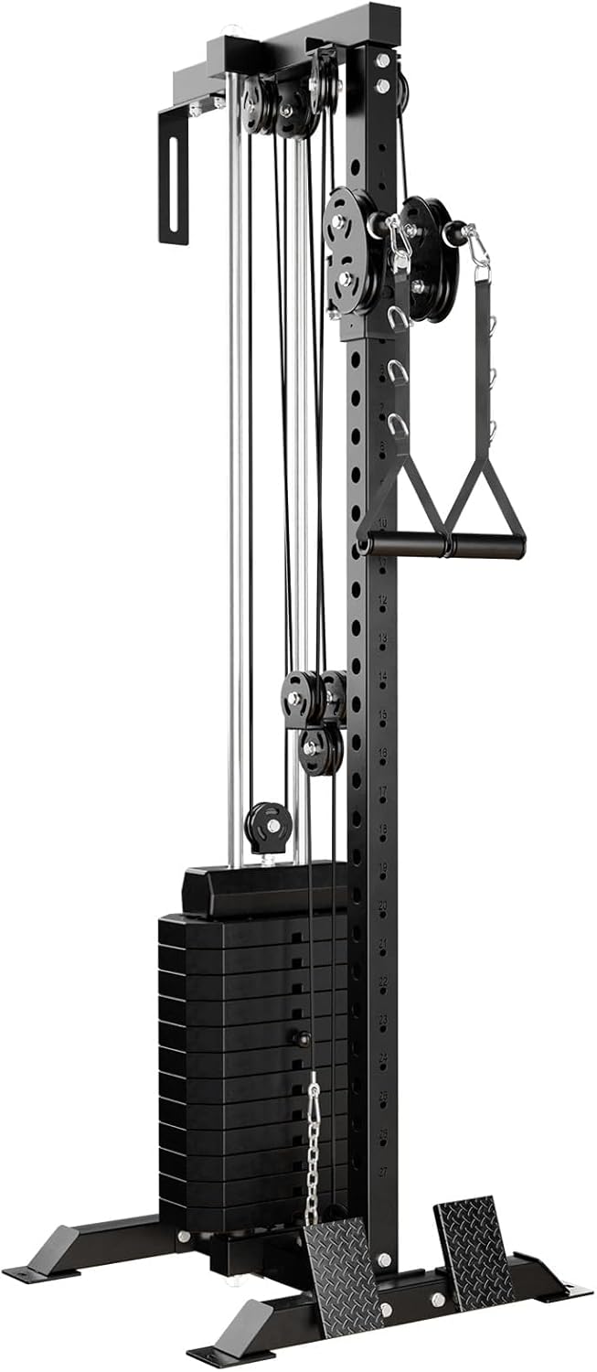 Mikolo Wall Mount Cable Station, Cable Crossover Machine with Dual Pulley System and 18 Adjustable Positions for Home Gym Fitness Equipment