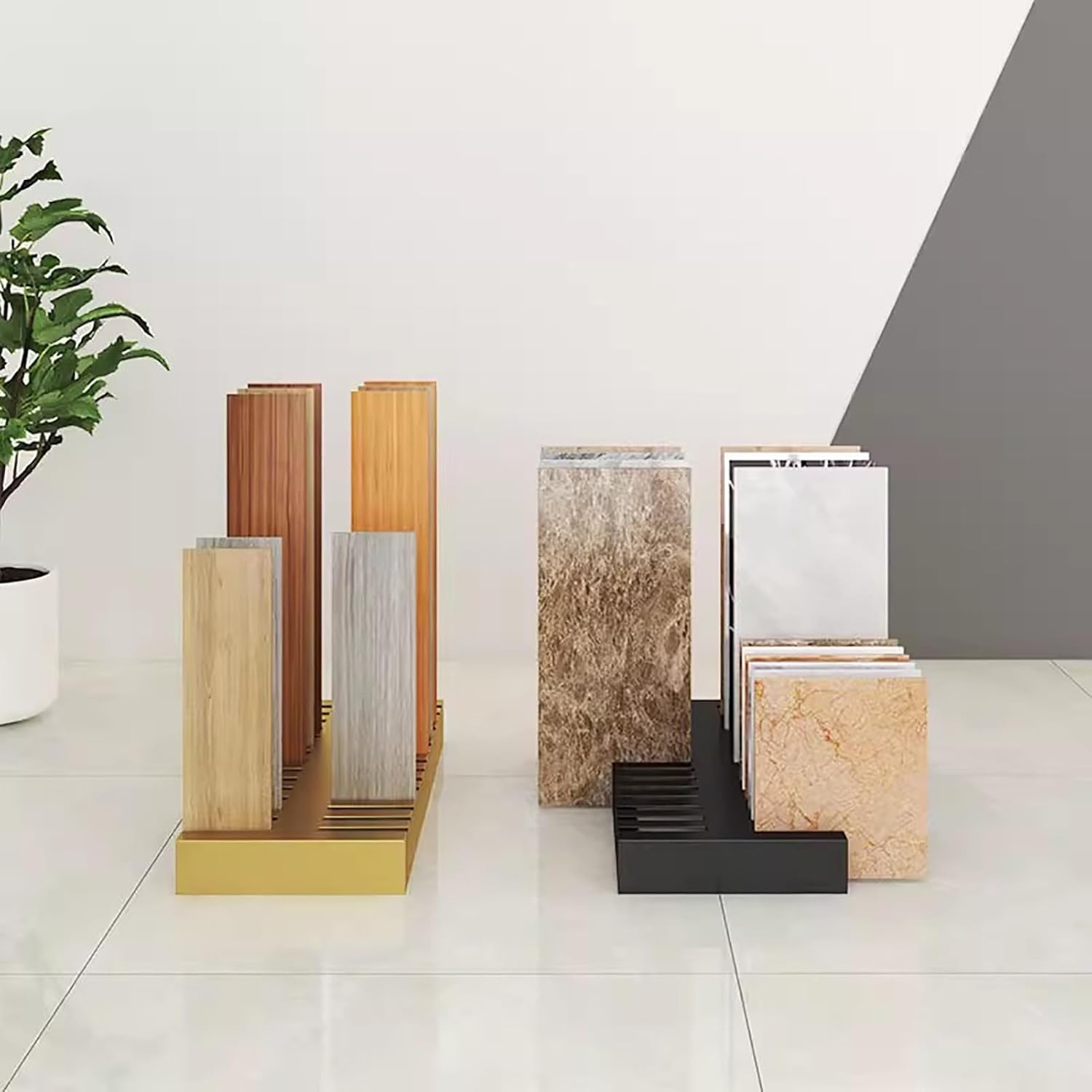 Floor Tile Display Stand,Wooden Floor Sample Holder,Sample Door Stand,Commercial Floor Tile Display Shelf for Retail Stores (Color : Gold, Size : Card Slot 2.1cm)