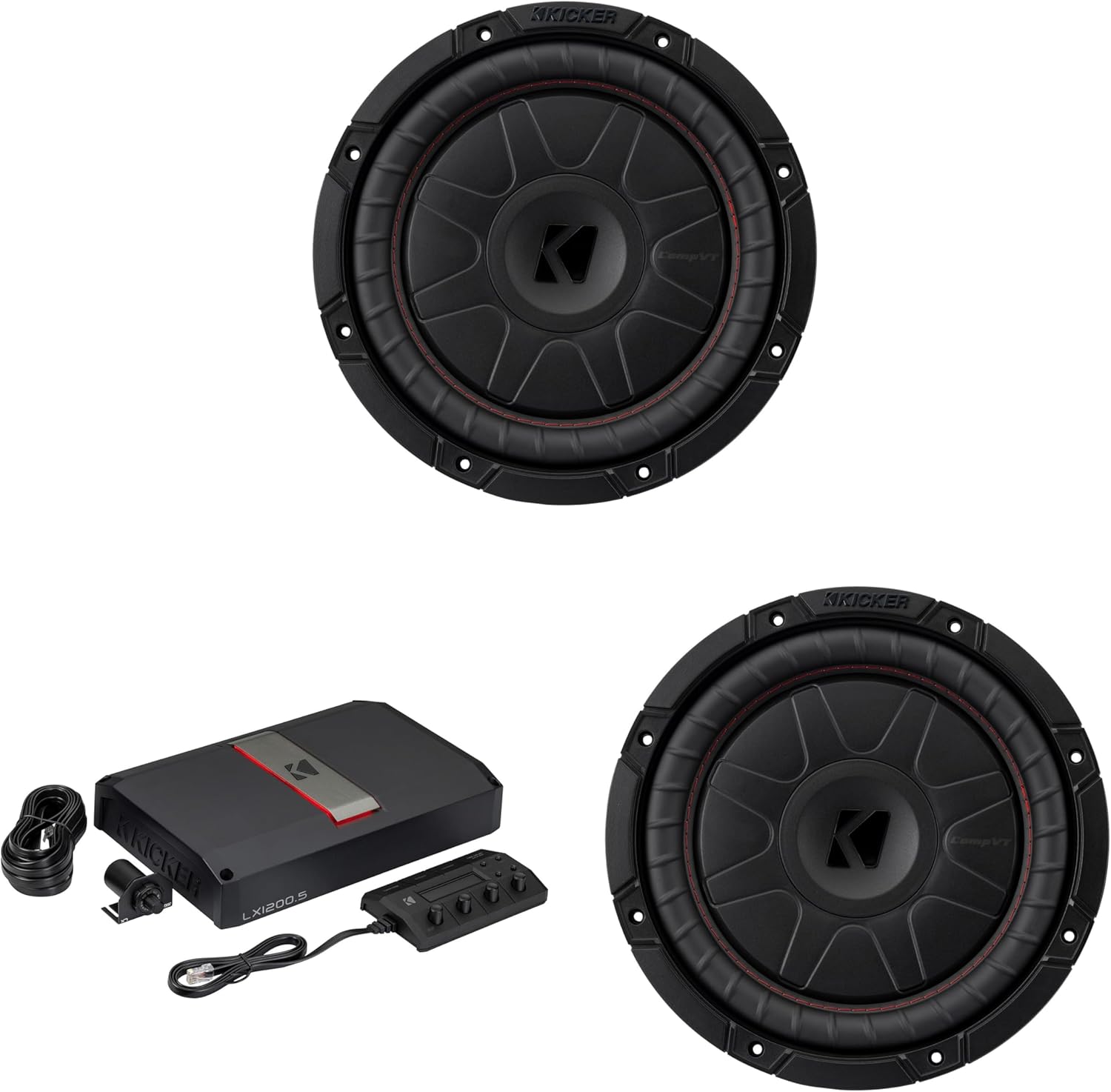 Kicker 10 Inch CVT Thin Woofer Includes (2) 52CVT102 Package with 51LX12005 Amplifier