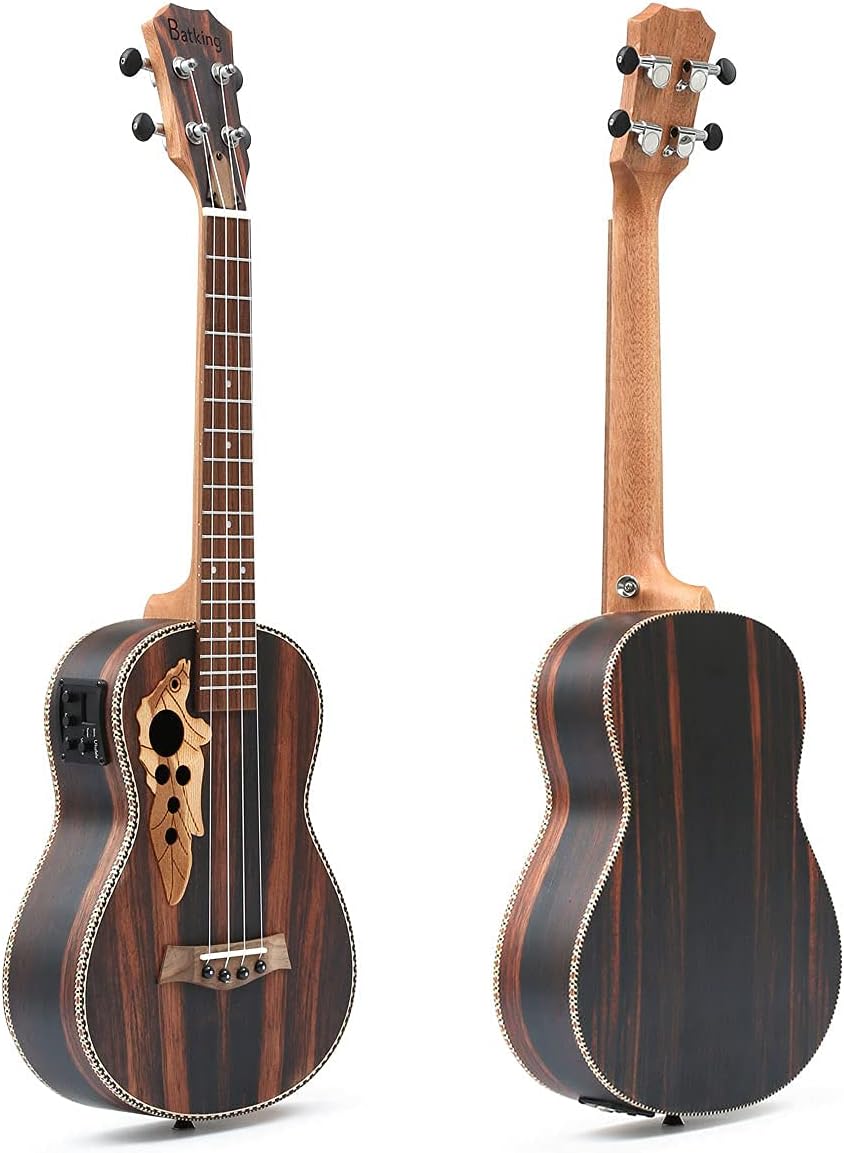 Baritone Ukulele Electric 30 Inch All Blackwood Acoustic Ukelele Kit with Truss Rod with EQ with Gig Bag,Strap,Nylon String,Electric Tuner,Pick,shaker
