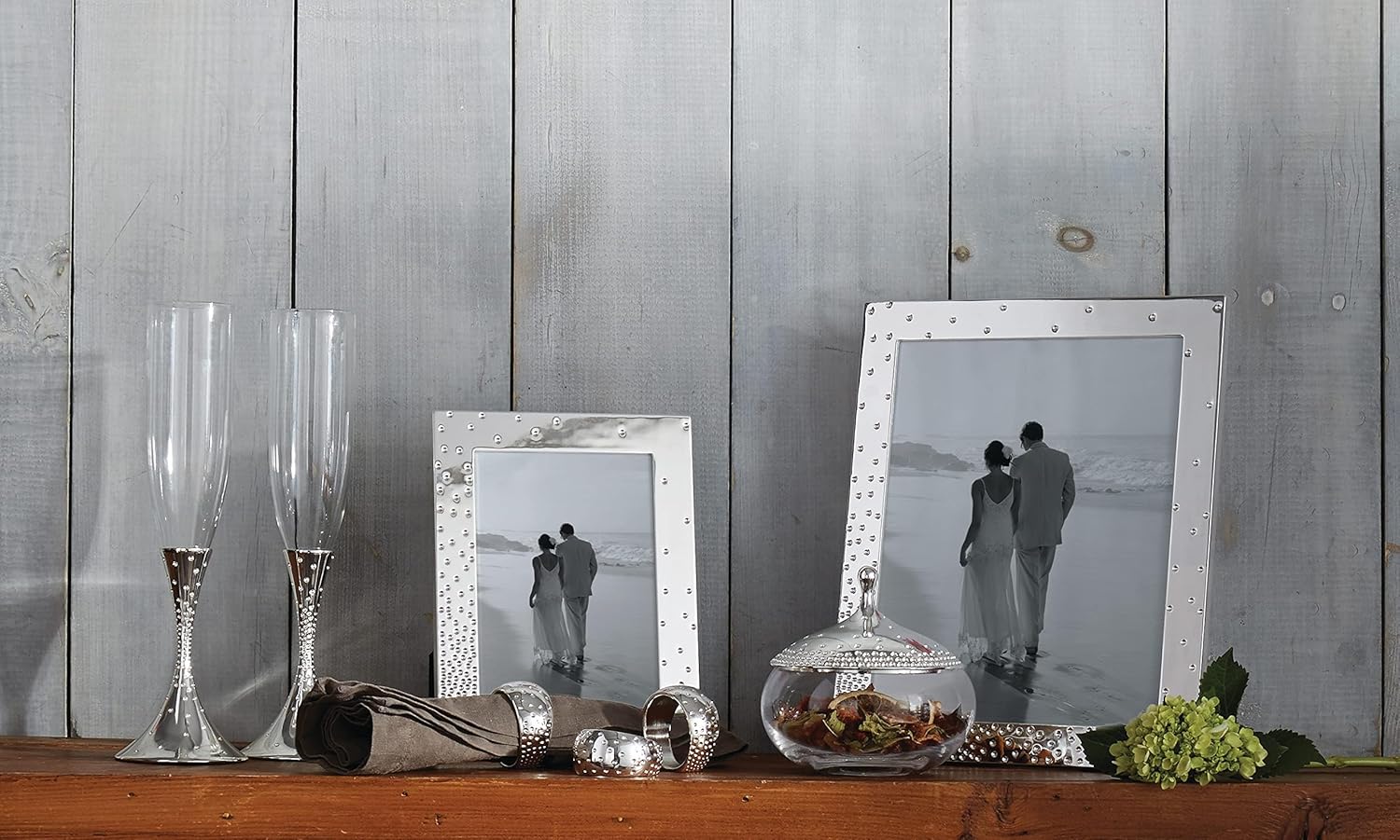 Nambé Dazzle Picture Frame, 5 x 7 Inch Silver-Plated Photo Holder - Elegant Glass & Silver Frame for Tabletop Display, Wedding, or Home Décor - Contemporary Metallic Design Reflecting Light Like Stars