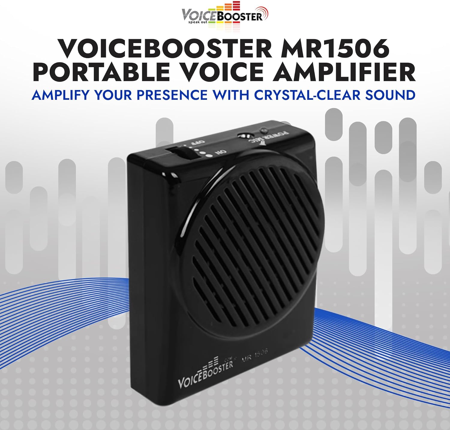 Voicebooster Speak Out Personal Voice Amplifier 10watt Wearable Portable Speaker with Microphone Headset for Classroom Teachers, Tour Guide, Public Speaking, Presentations – MR1506 (Black)