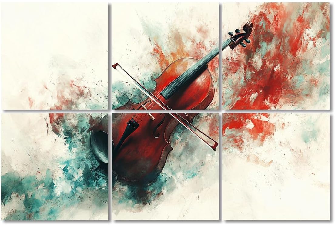 6 Pack Art Acoustic Panels Sound Absorbing Music Graffiti Poster Cello Instrument Colorful Studio Musical Violin Decorative Soundproof Wall Panels Self Adhesive for Recording Studios Office 72
