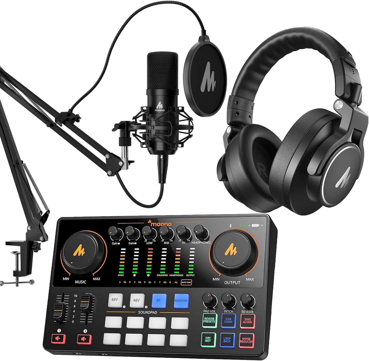 MAONO USB XLR Condenser Microphone Set: PC Computer Podcast Cardioid Metal Mic Kit with Software for Recording, Studio, Singing, YouTube (A04 Gen2+E2 Gen2+MH700)