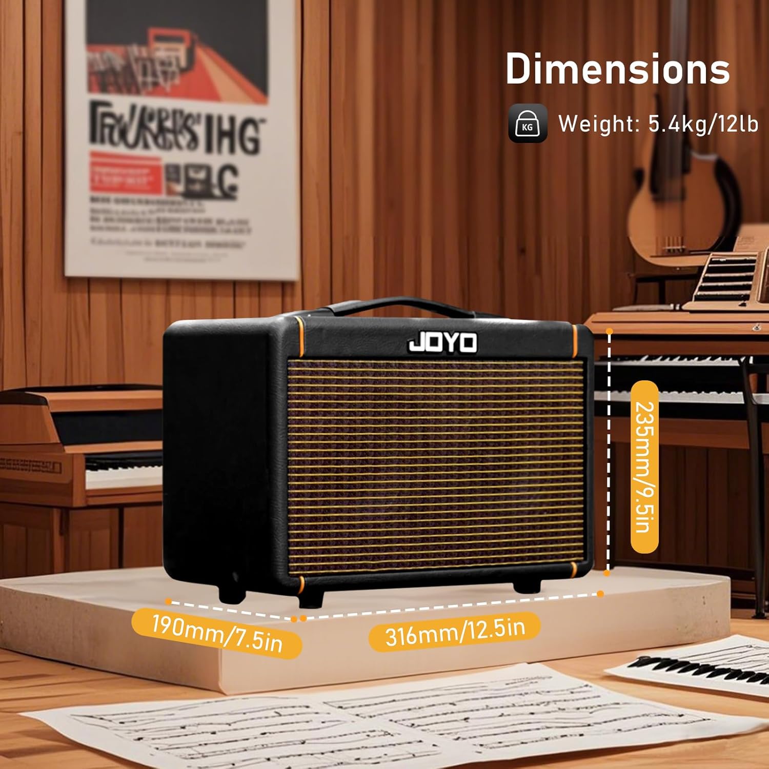 JOYO 20W Guitar Amp for Acoustic Guitar Built-in Bluetooth and Battery with Reverb Chorus Delay Effect for Practicing and Outdoors (AC-20S)