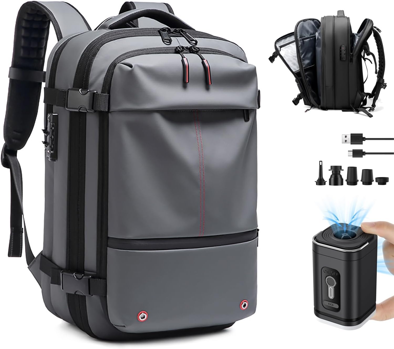 NUXMAW Vacpack Backpack, 60L Expandable Air Vacuum Backpack for Travel with Pump for Compression, Waterproof and Anti-Theft Laptop Backpack for Hiking, Business