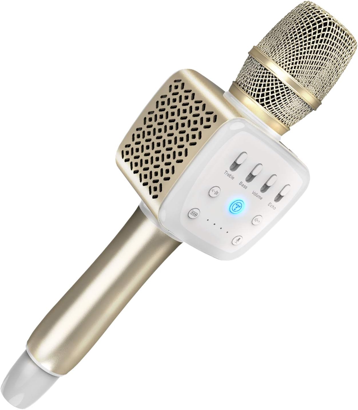 TOSING V2 Wireless Bluetooth Karaoke Microphone，Louder Volume 10W Power, More Bass, 3-in-1 Portable Handheld Double Speaker Mic Machine for iPhone/Android/iPad/PC (Gold-1)