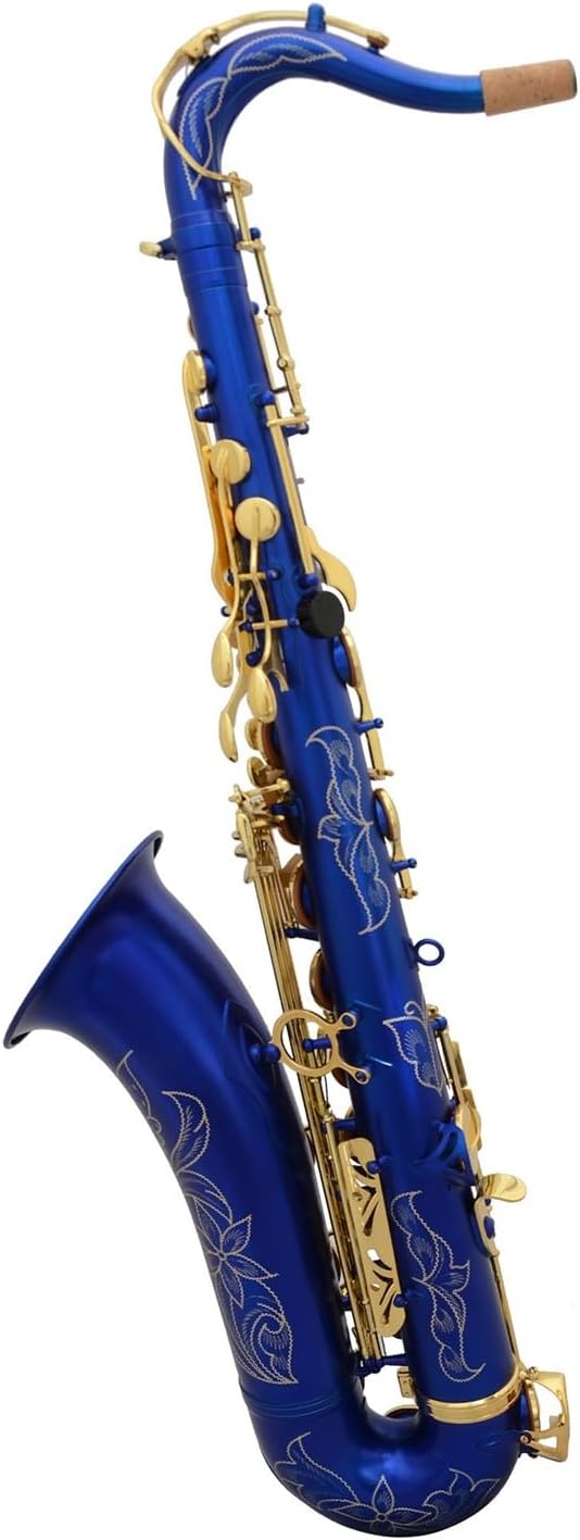Saxophone Hand-Carved Matte Blue Lacquer Tenor Saxophone with Gold Key - Ideal Woodwind Instrument for Beginners
