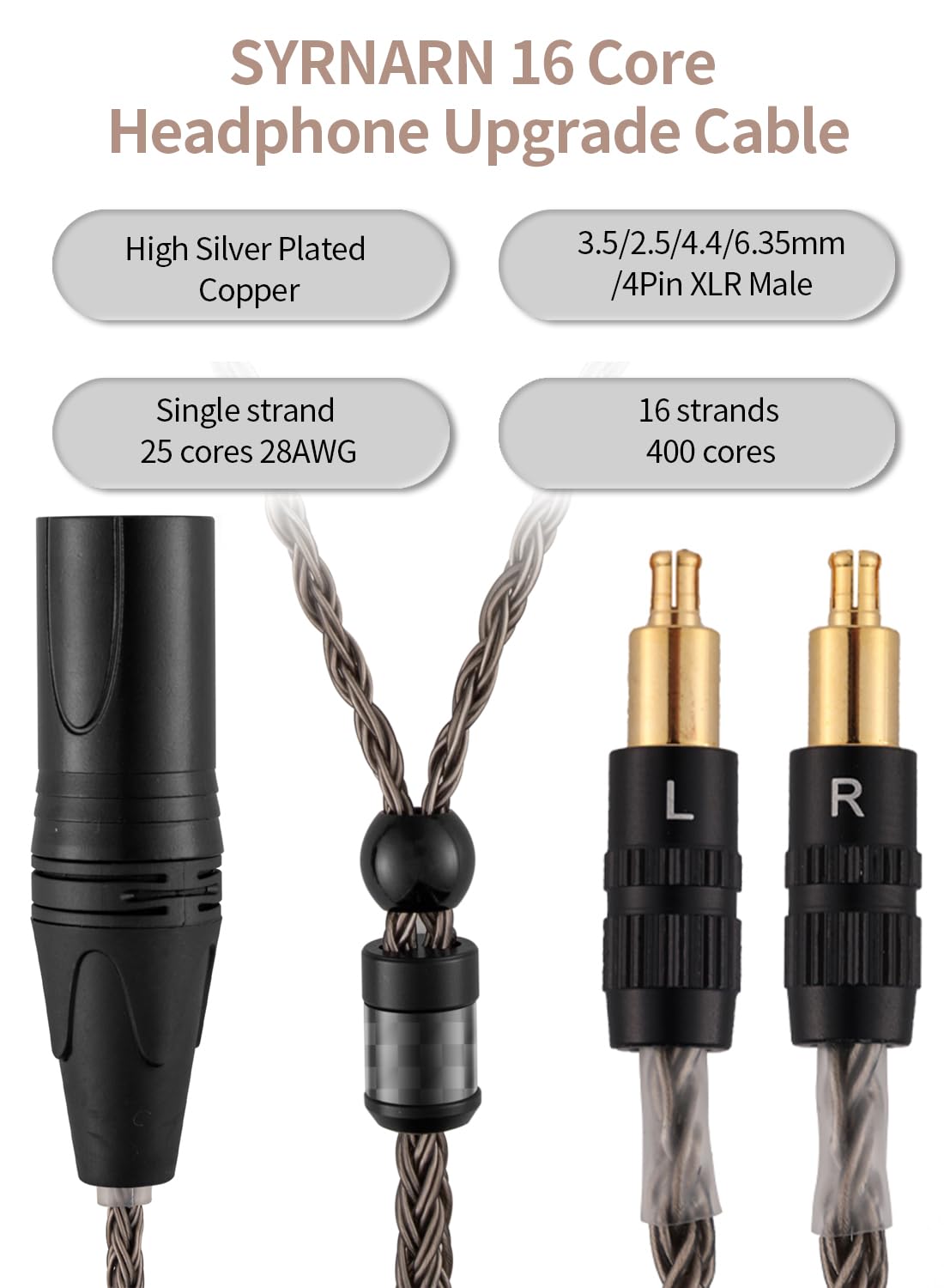 4 Pin XLR Balanced Replacement Audio Upgrade Cable Compatible with ATH-MSR7b, SR9, ATH-ESW990H, ES770H, ATH-ADX5000, AP2000Ti Headphones (with 4 Pin XLR Balanced, 3Meters/10ft)