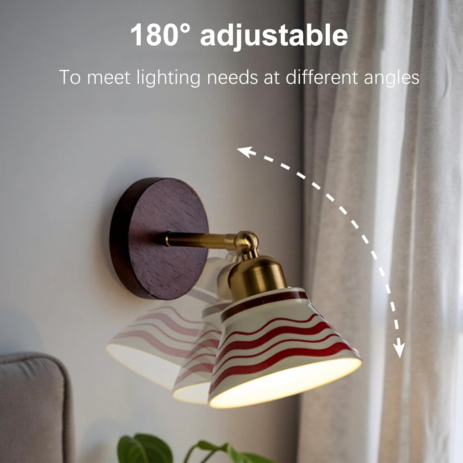 Vintage Ceramic Wall Sconce Lighting, Modern Bathroom Vanity Light Fixtures with Wood Base, Brushed Gold Wall Mount Lamp, Hardwired Farmhouse Wall Lights for Bedroom Bedside Hallway