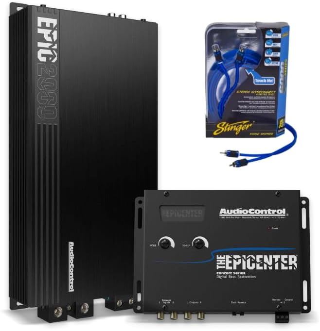 AudioControl EPICENTER Bass Bundle - EPICENTER Bass Restoration Processor (Black) + EPIC2000 Monoblock 2000W Car Audio Subwoofer Amplifier + Stinger 2-Channel 3 FT 6000 Series RCA Interconnect Cable