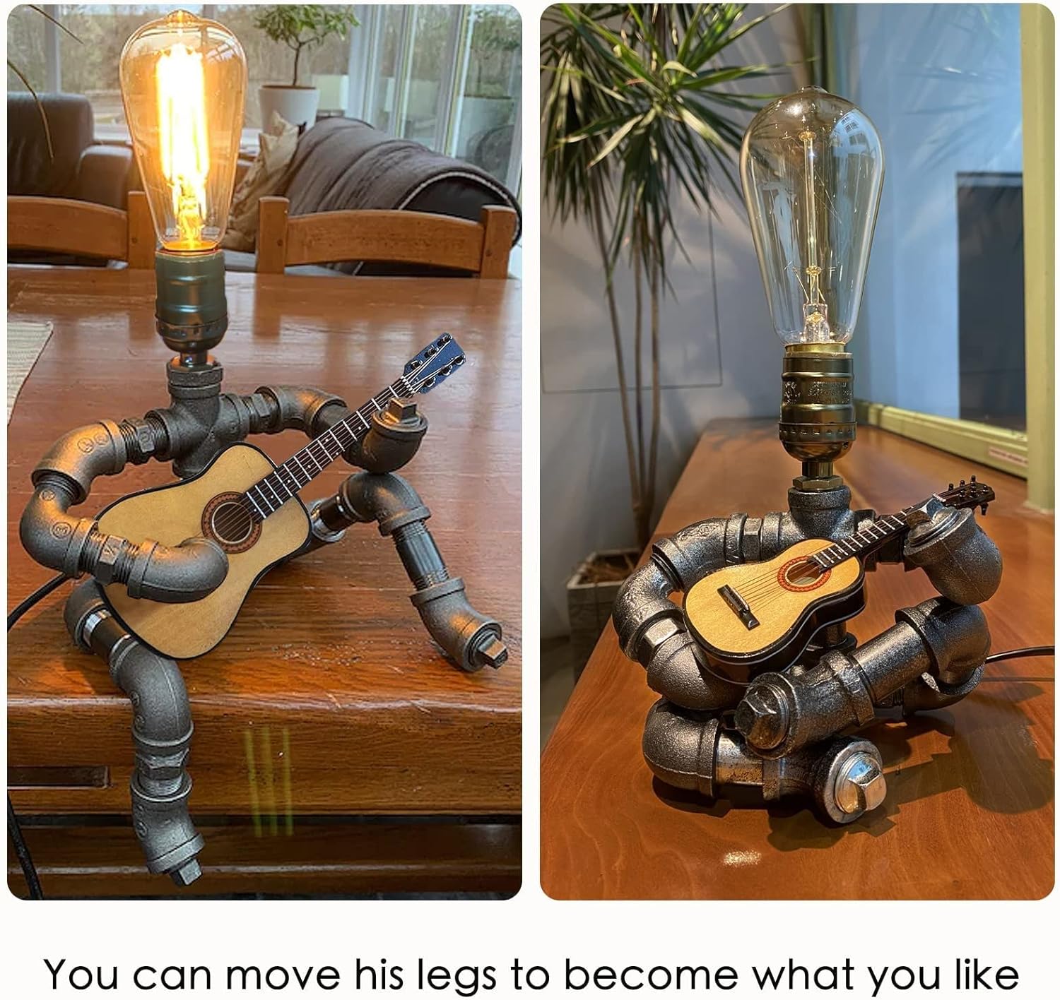 Steampunk Industrial Guitar Lamp - Unique Table Lamp/Desk Lamp with Edison Bulb, Vintage Decorative Lamp for Men, Guitar Lovers & Musicians, Creative Unusual Music-Themed Gift