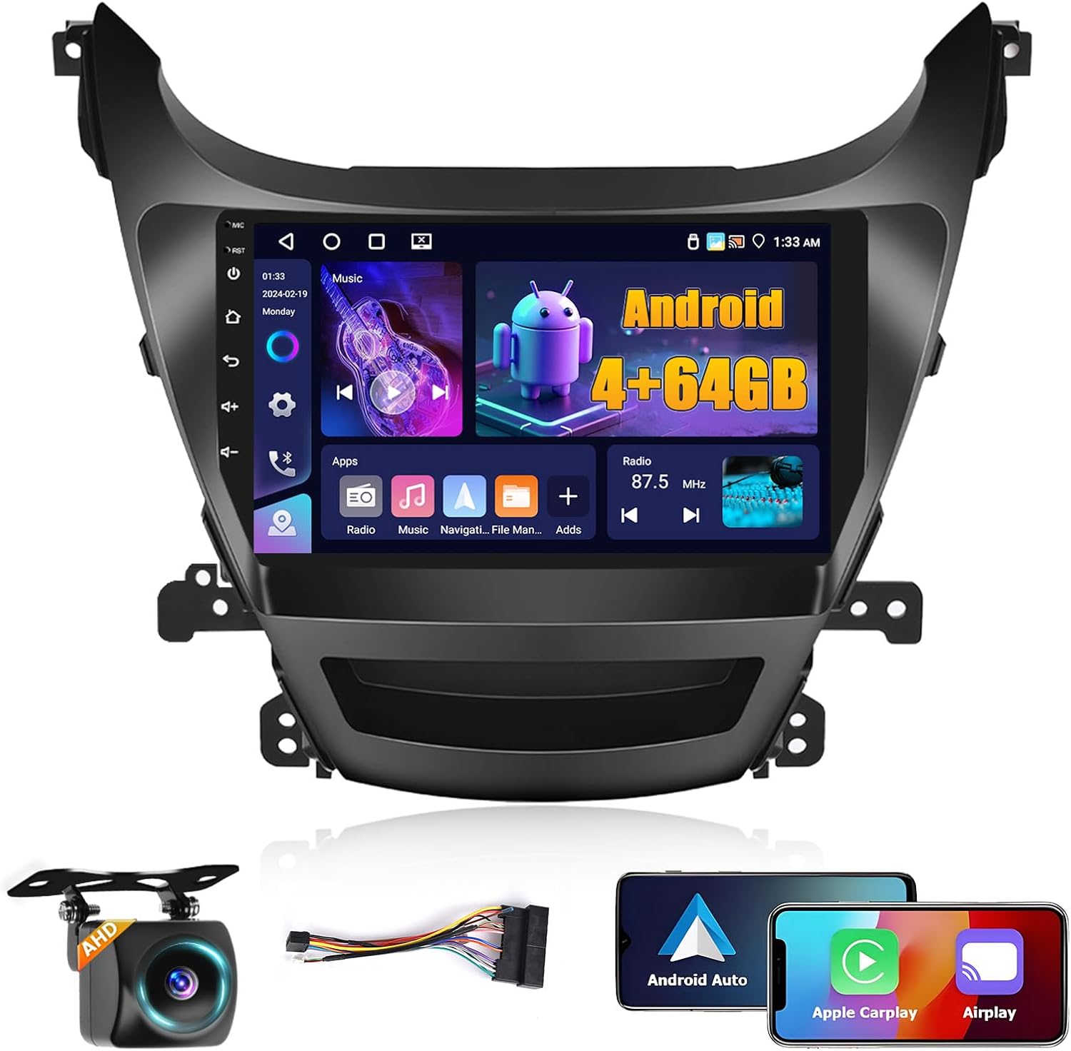 4+64GB Android 15 Car Stereo for Hyundai Elantra 2014 2015 2016 Wireless Carplay Android Auto 9