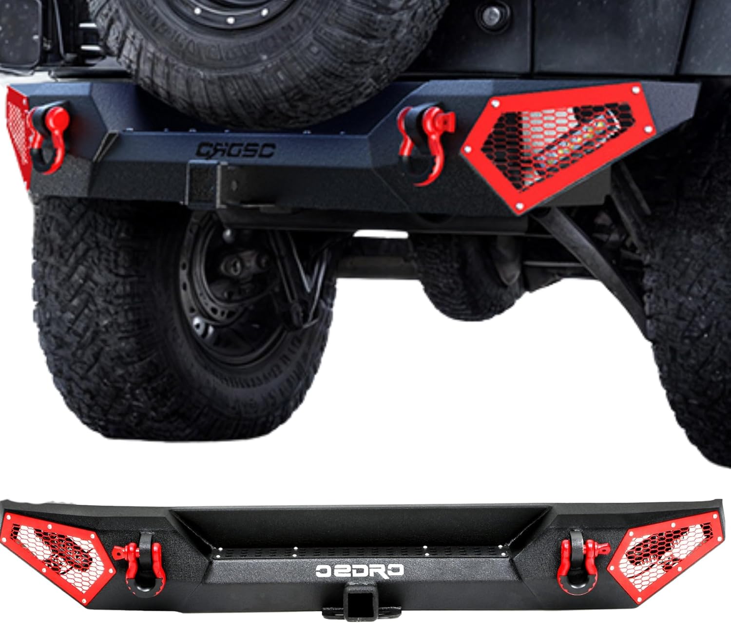 OEDRO Rear Bumper Compatible For 2018-2026 Wrangler JL & Unlimited (2/4 Doors),Off road Bumper w/Paintable Armor & 2 x LED Lights & 2